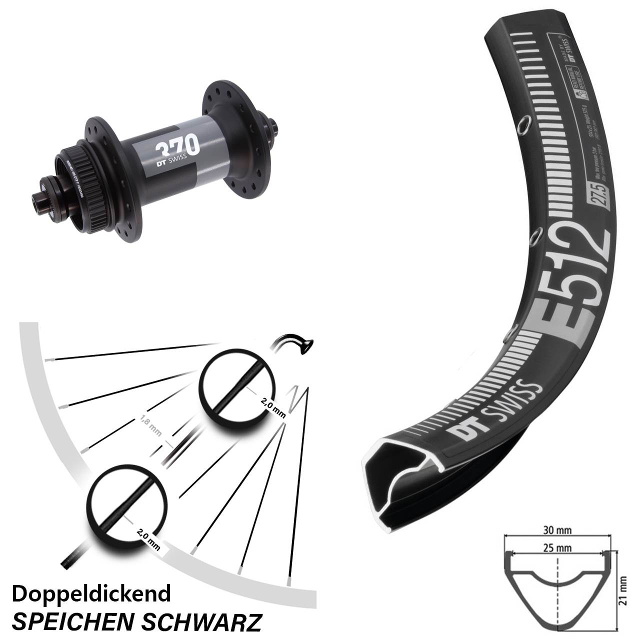 Vorderrad 29 Zoll DT Swiss E 512-370 Centerlock QR