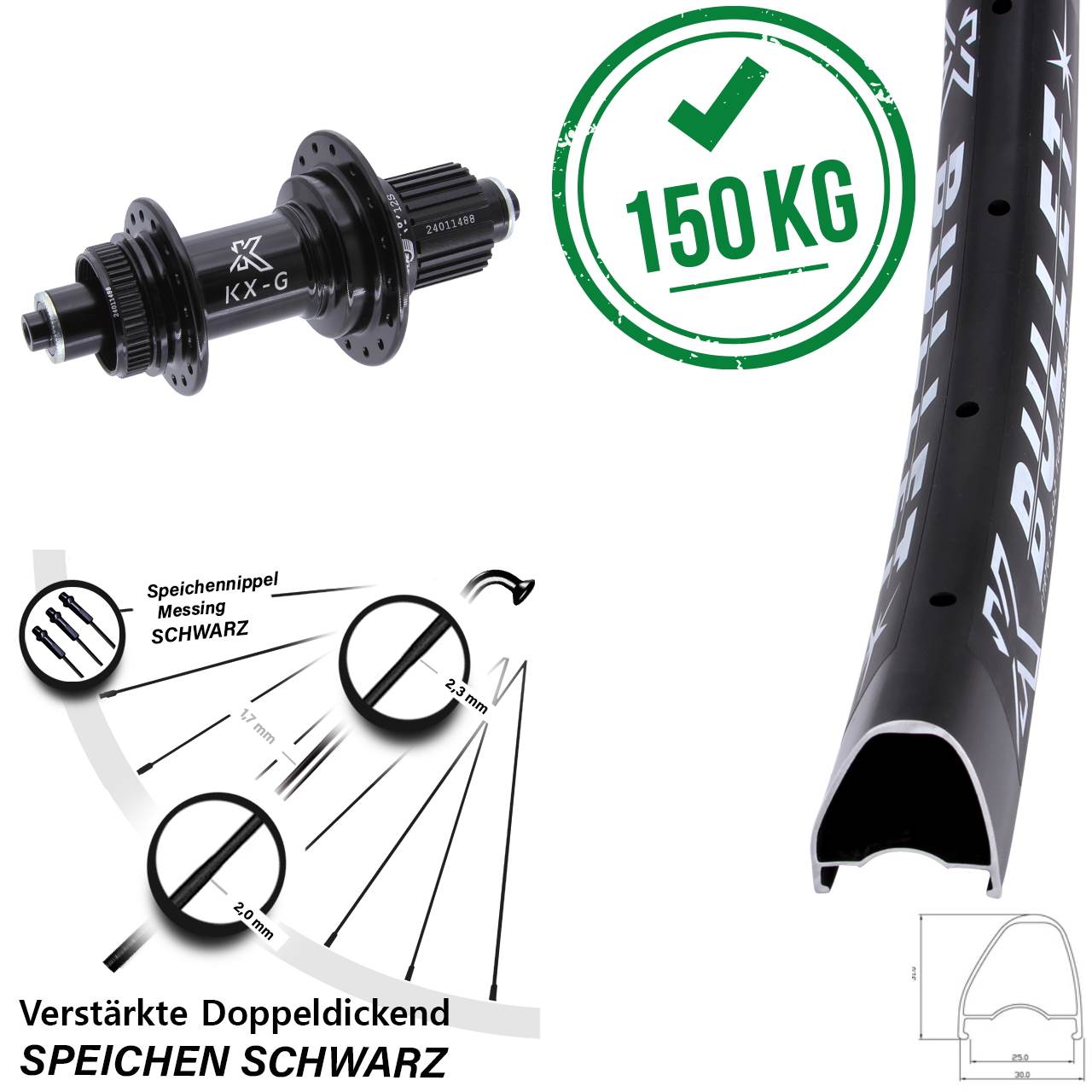 Centerlock Hinterrad 28-29 Zoll KX-G Bullet OS Shimano Micro Spline für Schnellspanner