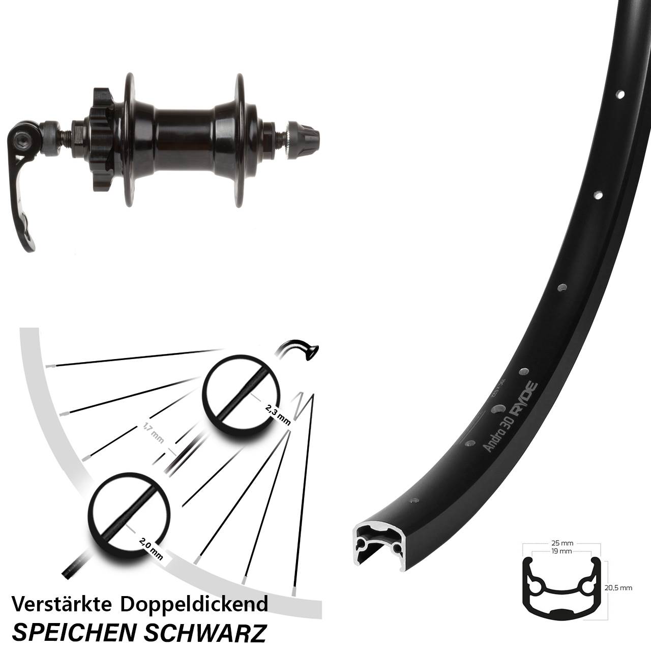Vorderrad 6-Loch 28 Zoll Ryde Andra 30 Novatec QR