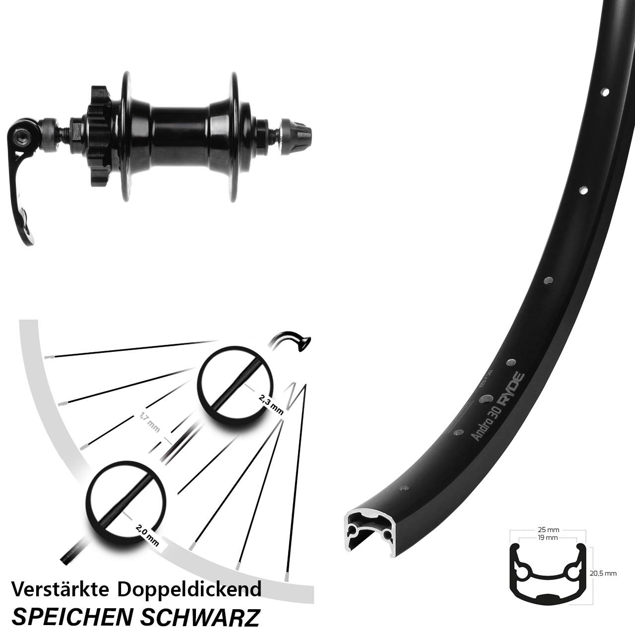 Vorderrad 6-Loch 28 Zoll Ryde Andra 30 Novatec QR
