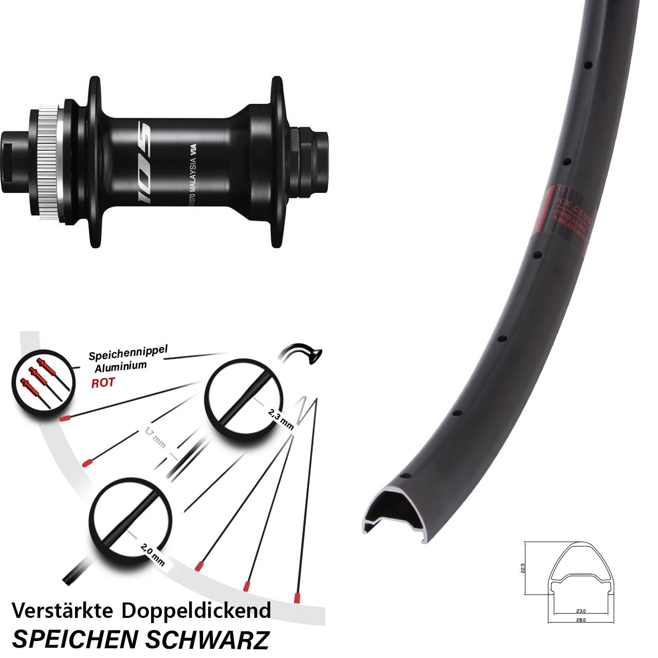 Vorderrad Centerlock 27,5 Zoll KX Clue Shimano 105 12x100