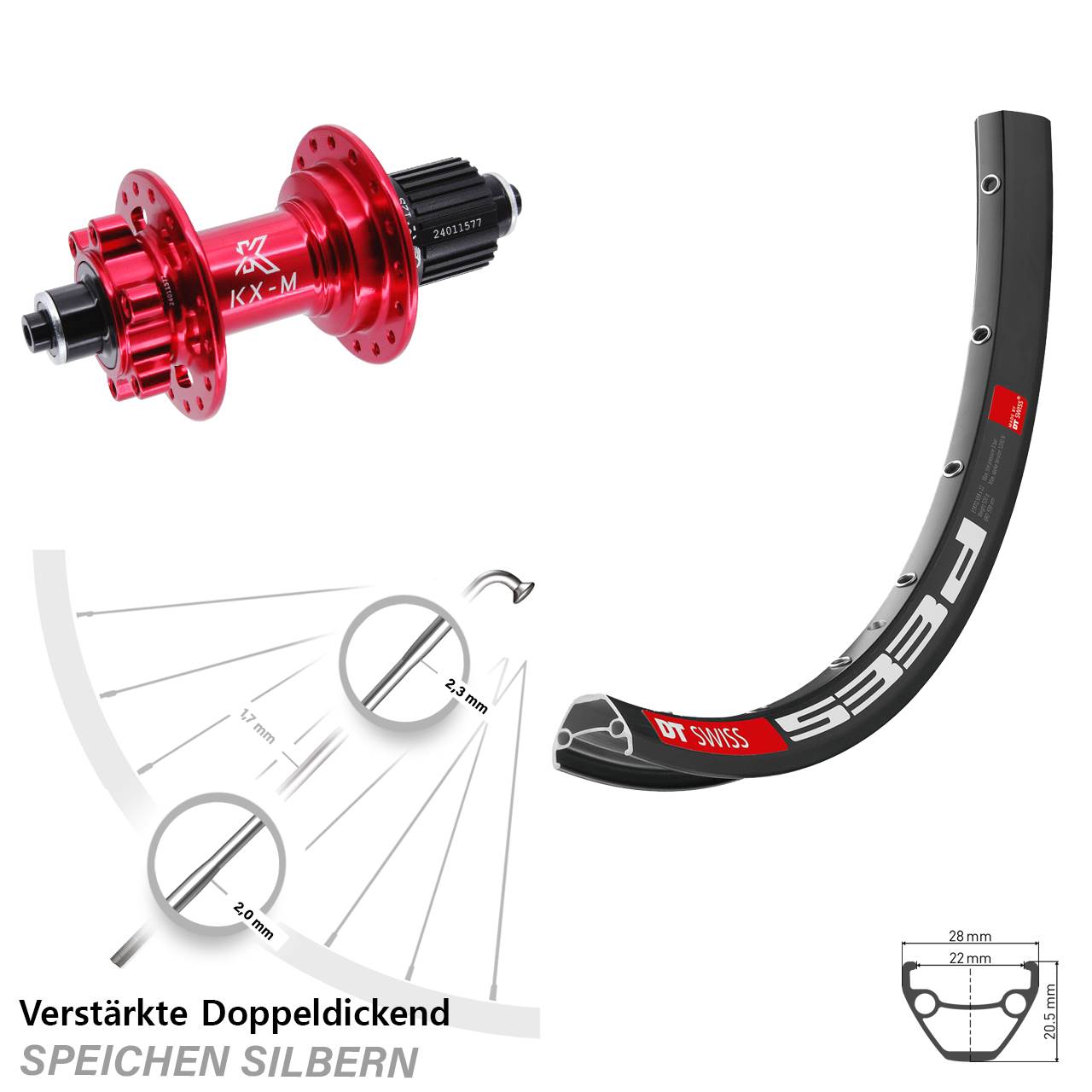 Disc Hinterrad QR 29 Zoll DT Swiss 533d KX-M rot Micro Spline