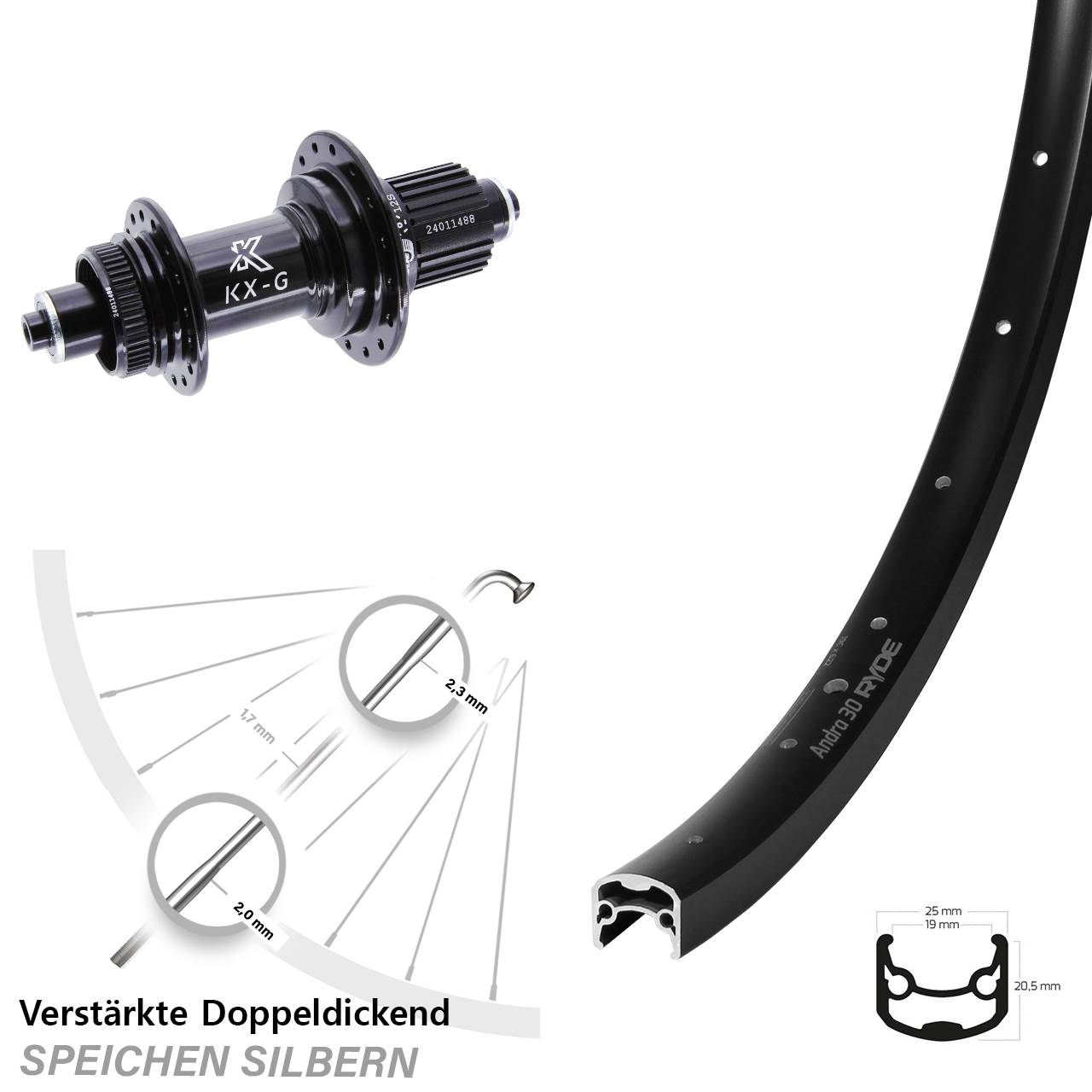 Disc Laufrad für Schnellspanner 28 Zoll Ryde Andra 30 Disc KX-G Shimano Micro Spline