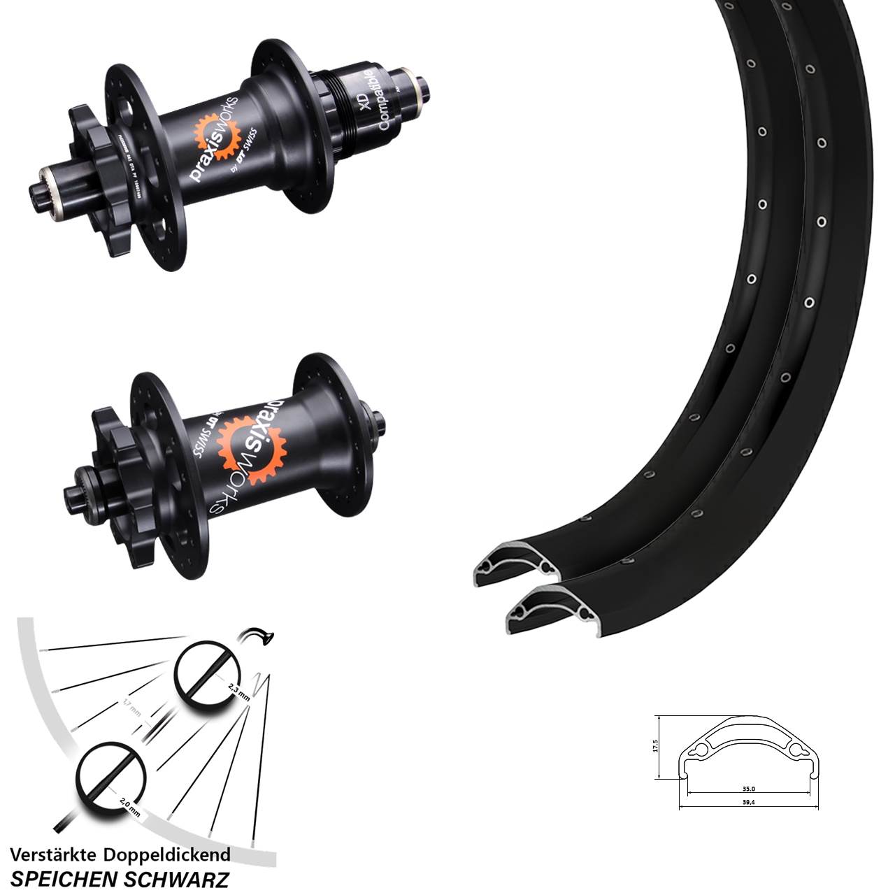 6-Loch Laufradsatz 29 Zoll Ryde Disc 35 DT Swiss 350 XD 11-12 fach für Schnellspanner