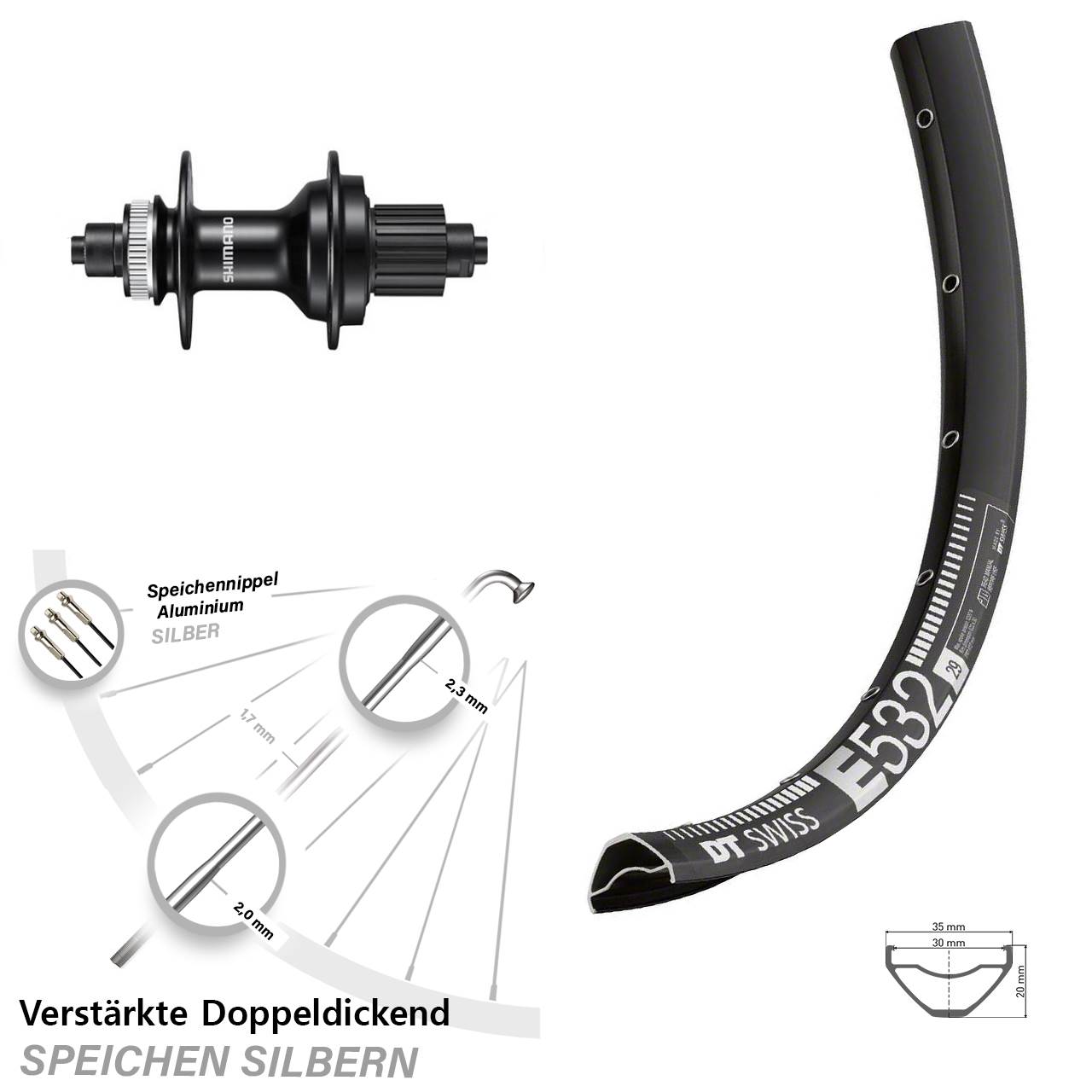 DT Swiss E 532 Shimano MT500 29 Zoll Centerlock Hinterrad für Schnellspanner Micro Spline