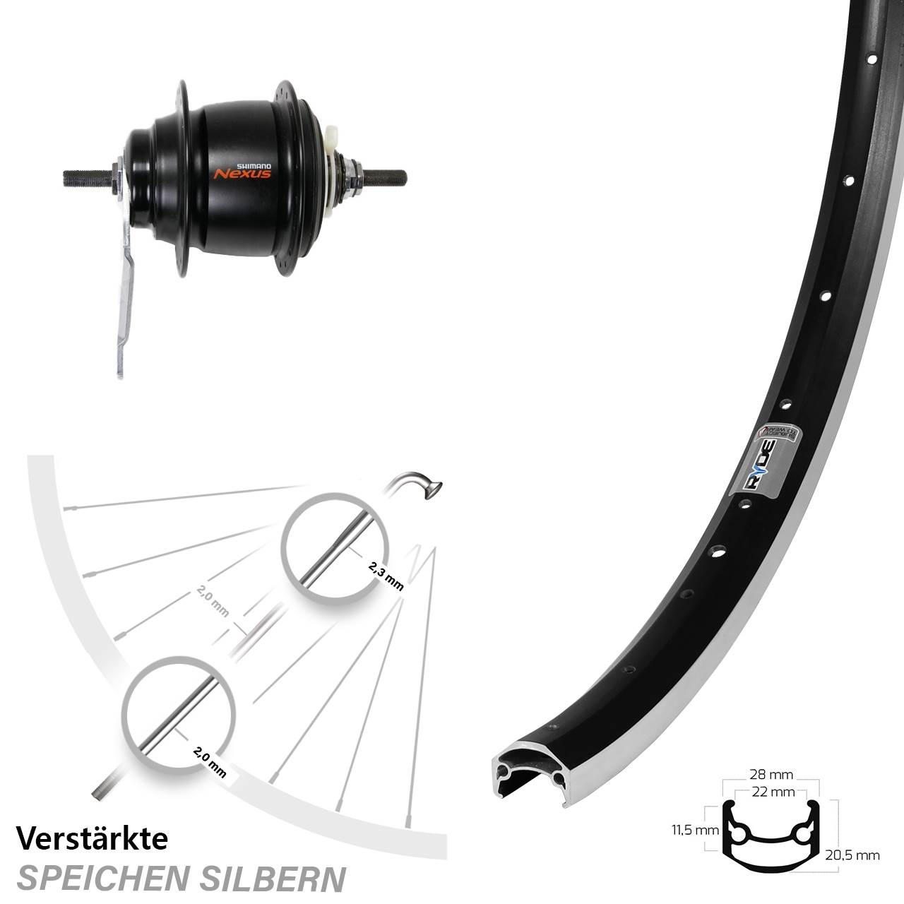 Hinterrad 27,5 Zoll Ryde Andra 35 Shimano Nexus 8 Gang Rücktritt