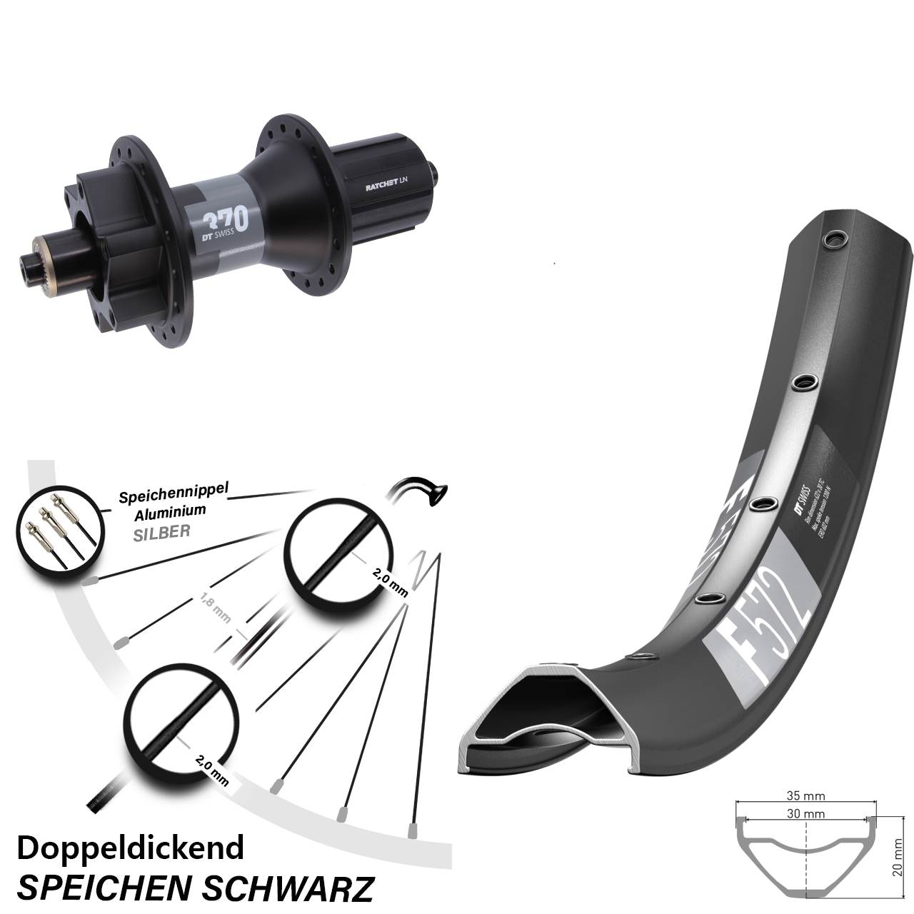 650B DT Swiss F 572 370 Boost Disc Hinterrad für Schnellspanner 8-11 fach