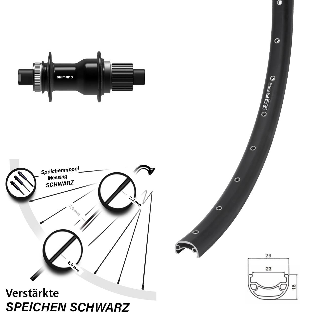 Hinterrad Centerlock 26 Zoll Gora 23 Shimano FH-TC500 Boost Micro Spline 12x148 Boost
