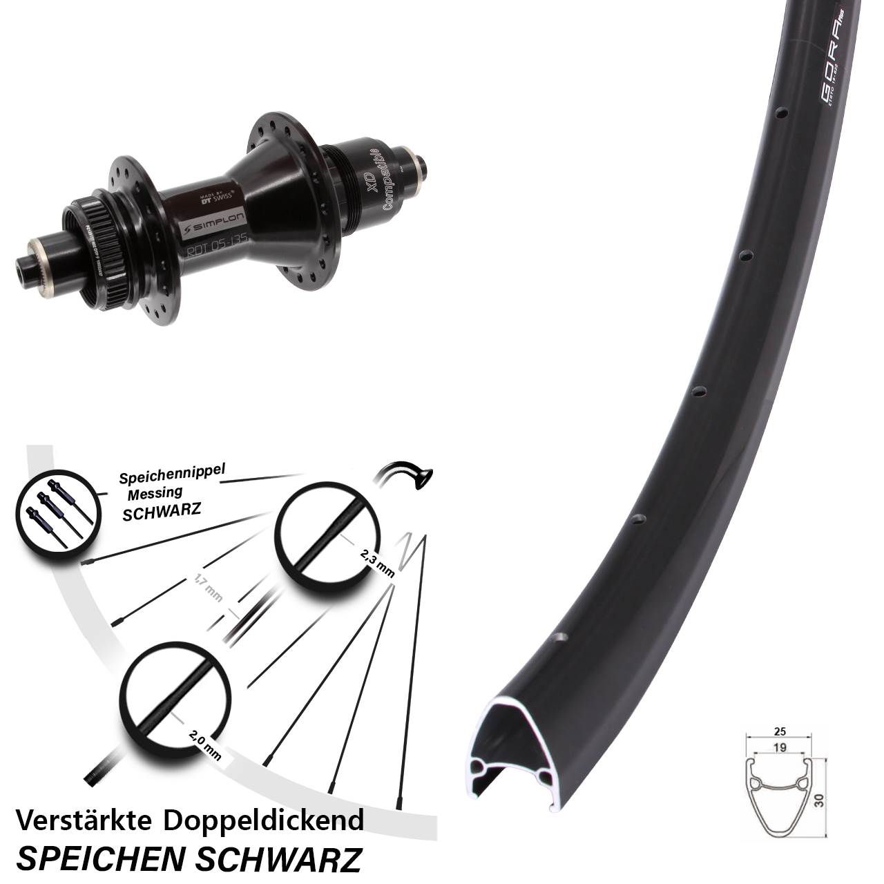 Gora Plus DT Swiss 370 28 Zoll Disc Hinterrad für Schnellspanner XD