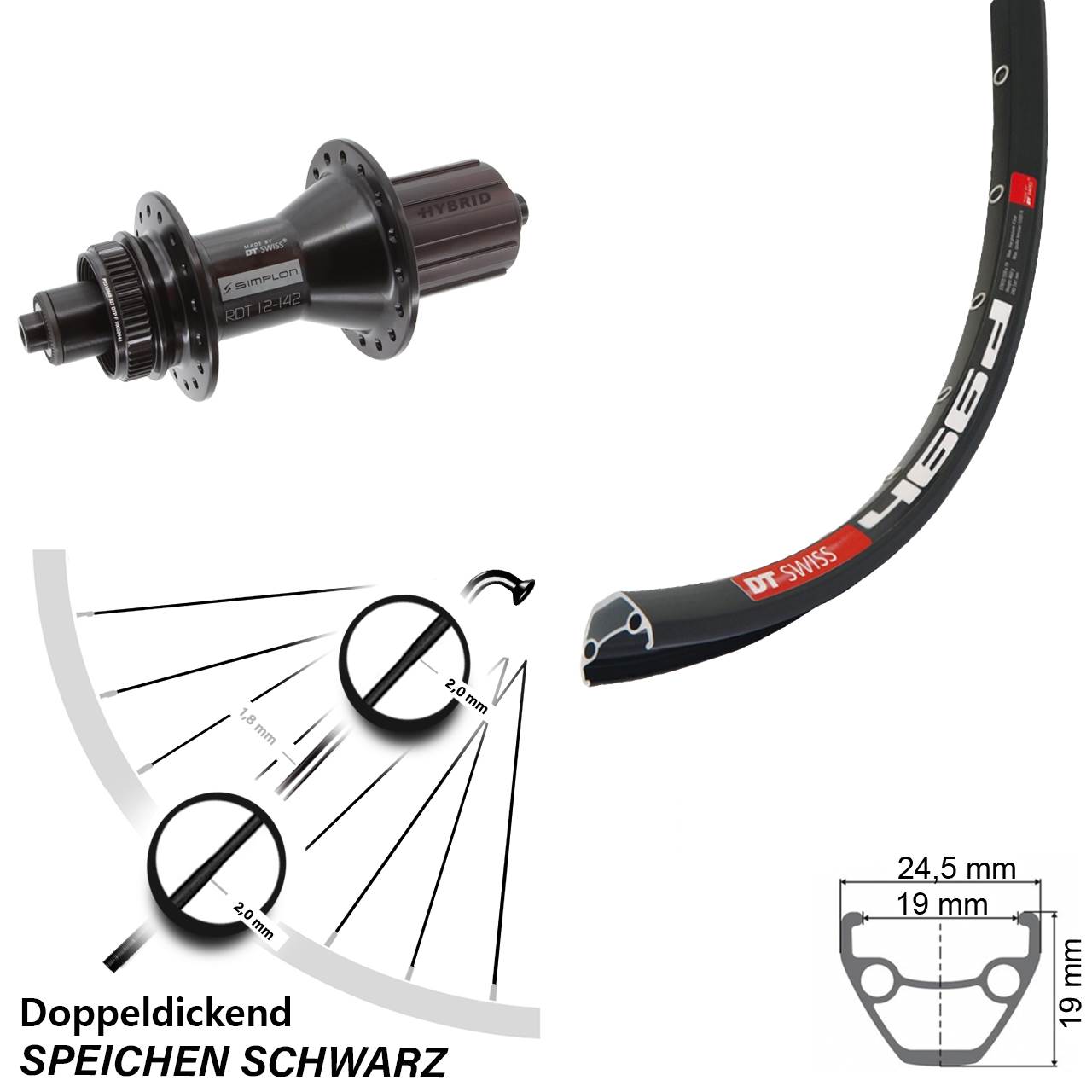 DT Swiss 466d-370 Hybrid 28 Zoll Hinterrad Centerlock 8-11 fach QR