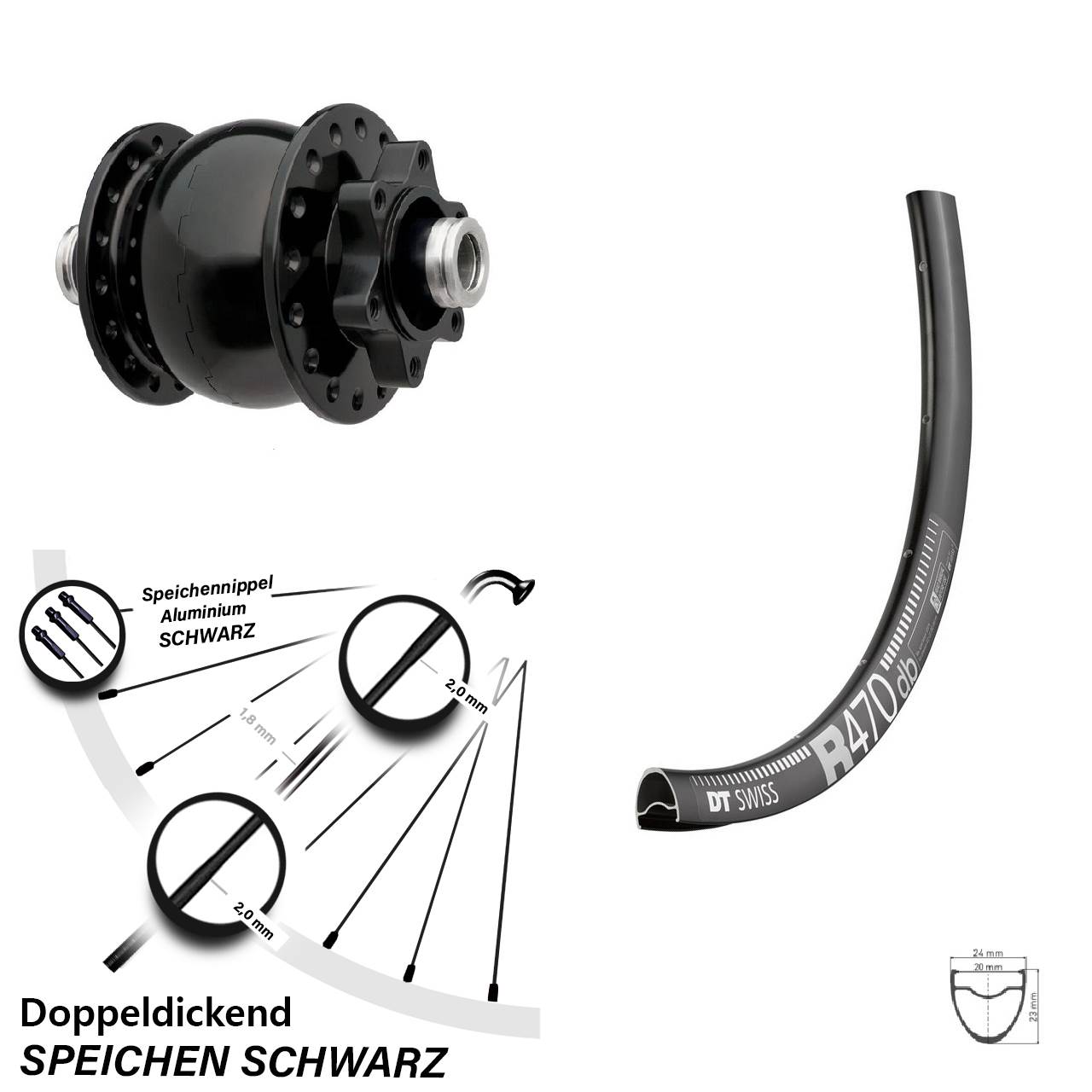 Vorderrad 28 Zoll DT Swiss R 470 Disc Dynamo SON 28-12x100