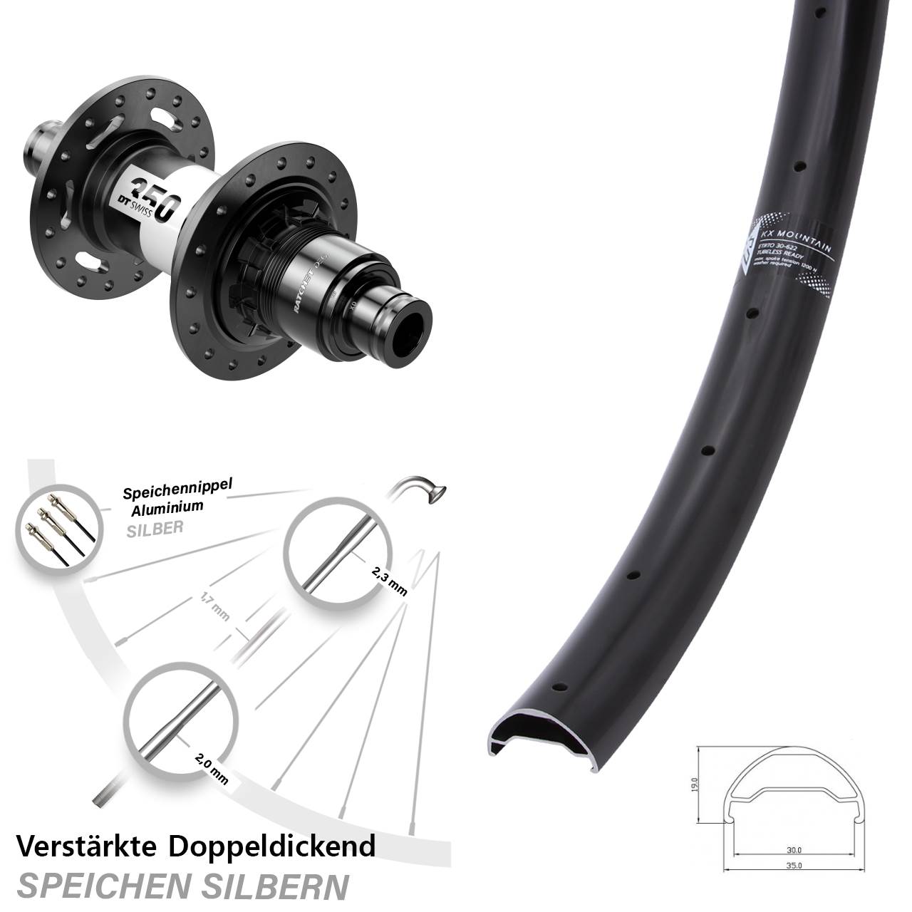 KX Mountain DT Swiss 350 DEG72 29 Zoll Centerlock Hinterrad 12x148 XD 11-12 fach
