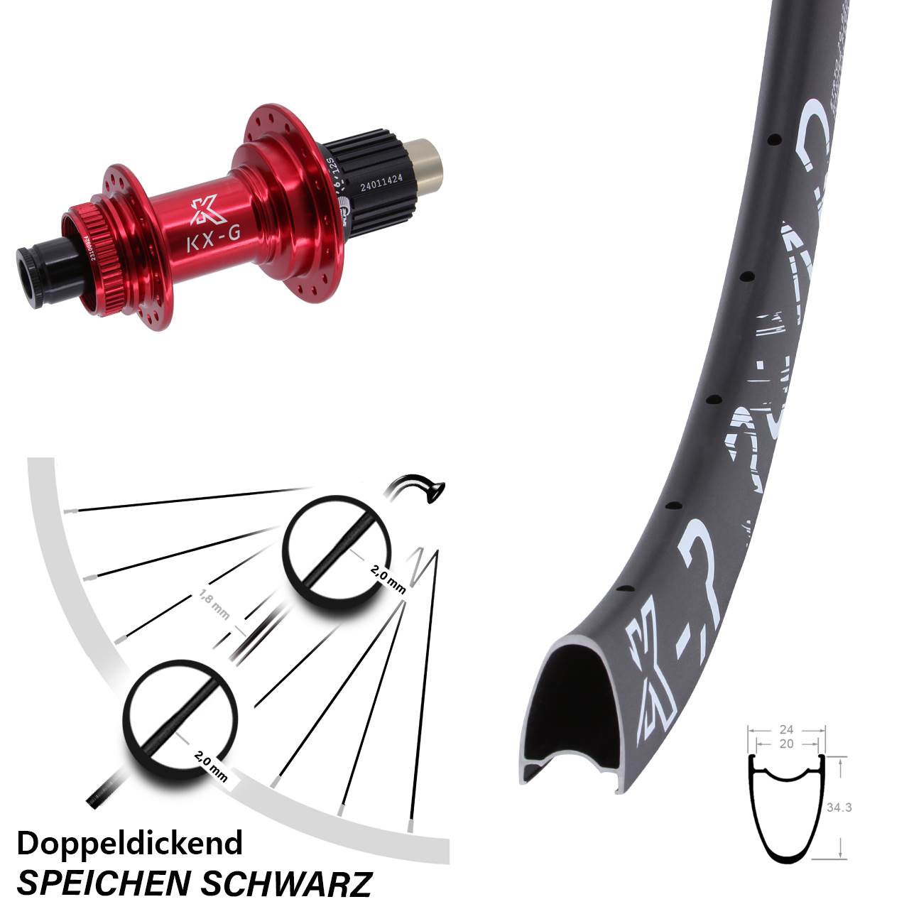 28 Zoll Hinterrad R Road KX-G rot Micro Spline 12x142