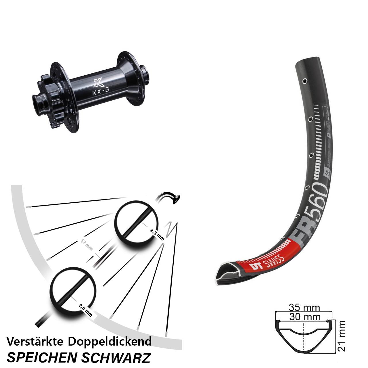 26 Zoll DT Swiss FR 560 KX-B Disc Vorderrad 15x110 Boost
