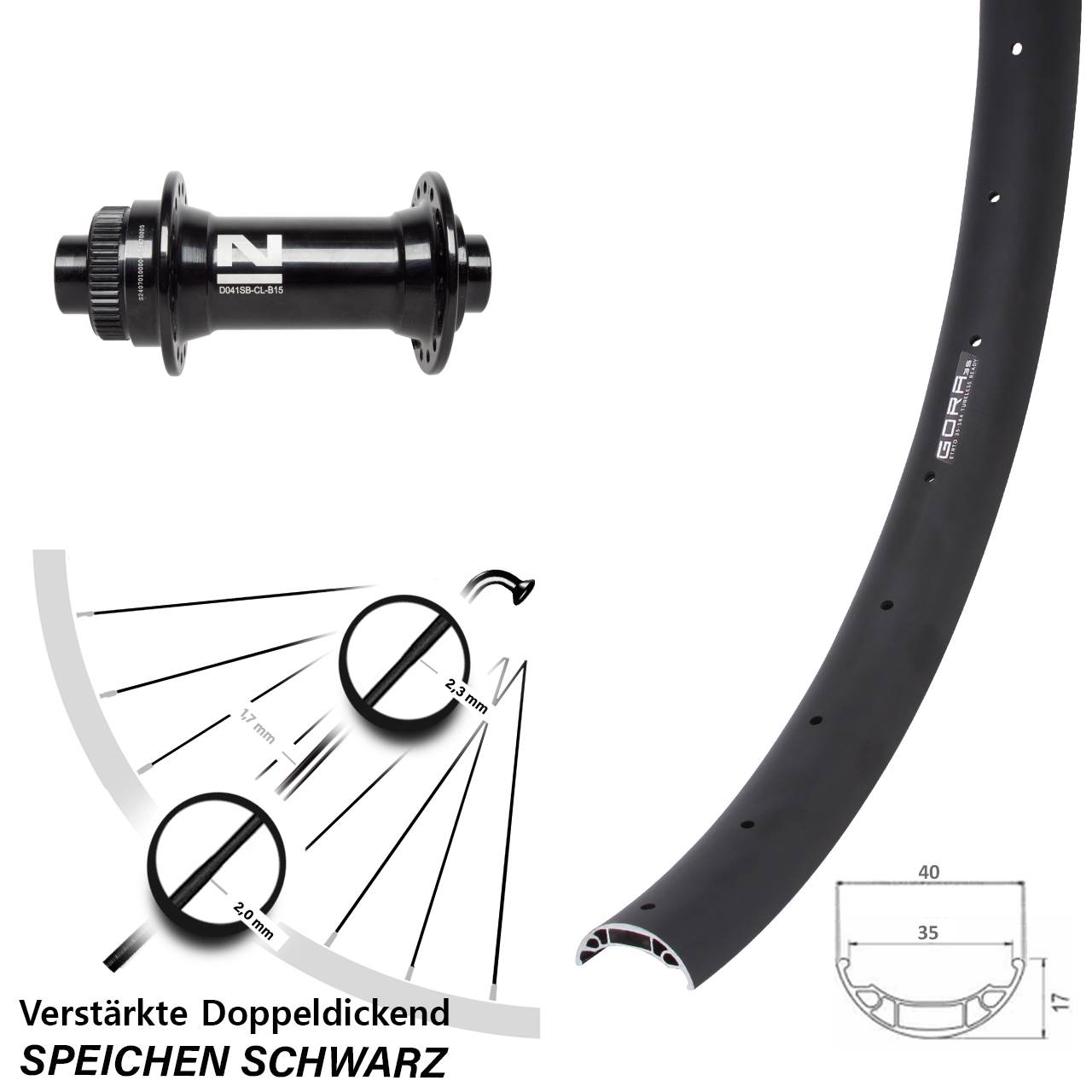 Boost Centerlock Vorderrad 15x110 27,5 Zoll Gora 35 Novatec D041SB