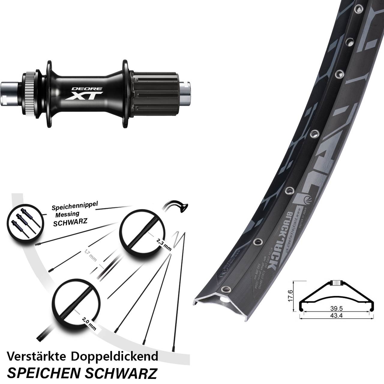 27,5 Zoll Rodi Ready 40 Shimano XT FH-M8010-B Boost Disc Laufrad 12x148 Boost 8-11 fach HG