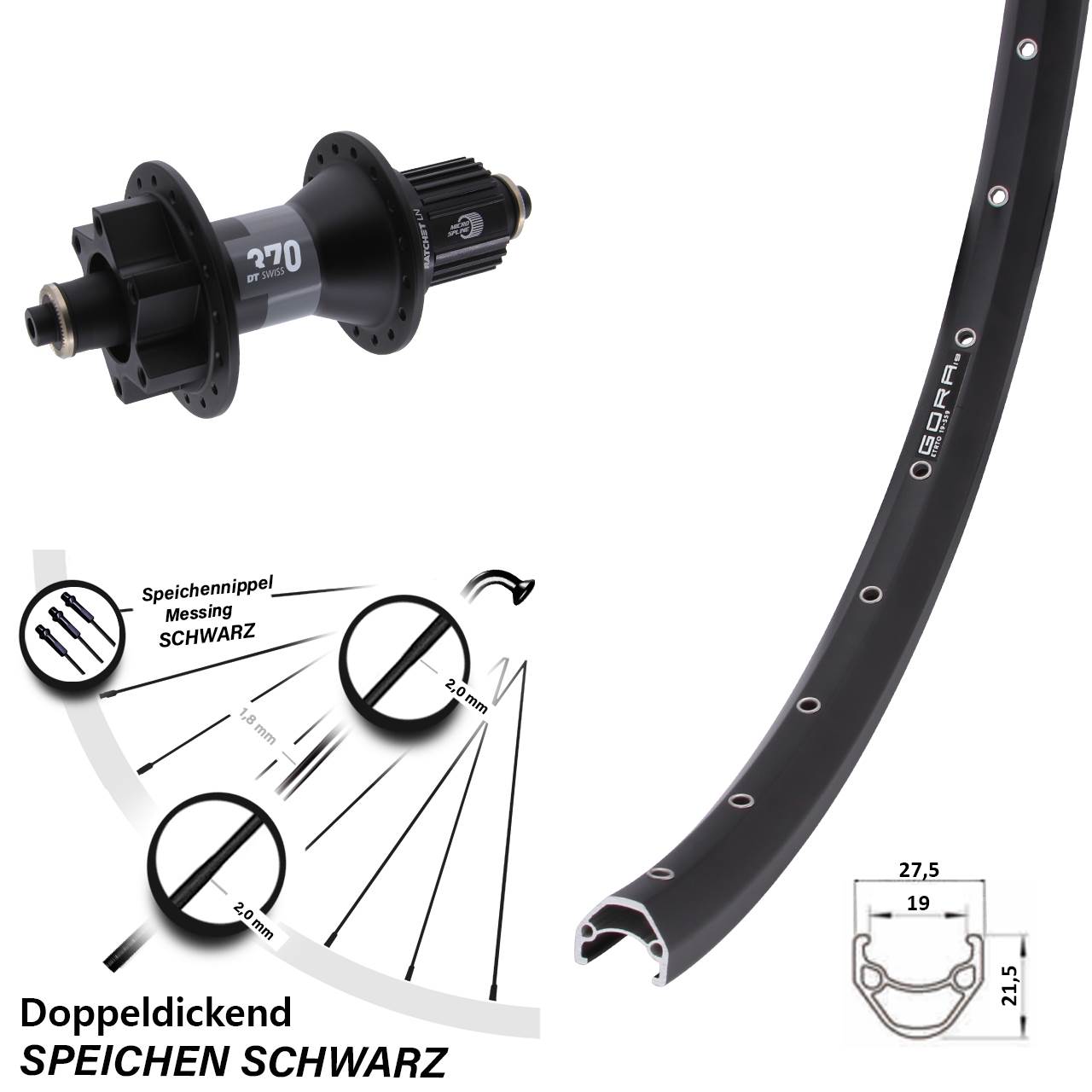 Gora 19 DT Swiss 370 26 Zoll Disc Laufrad QR Shimano Micro Spline