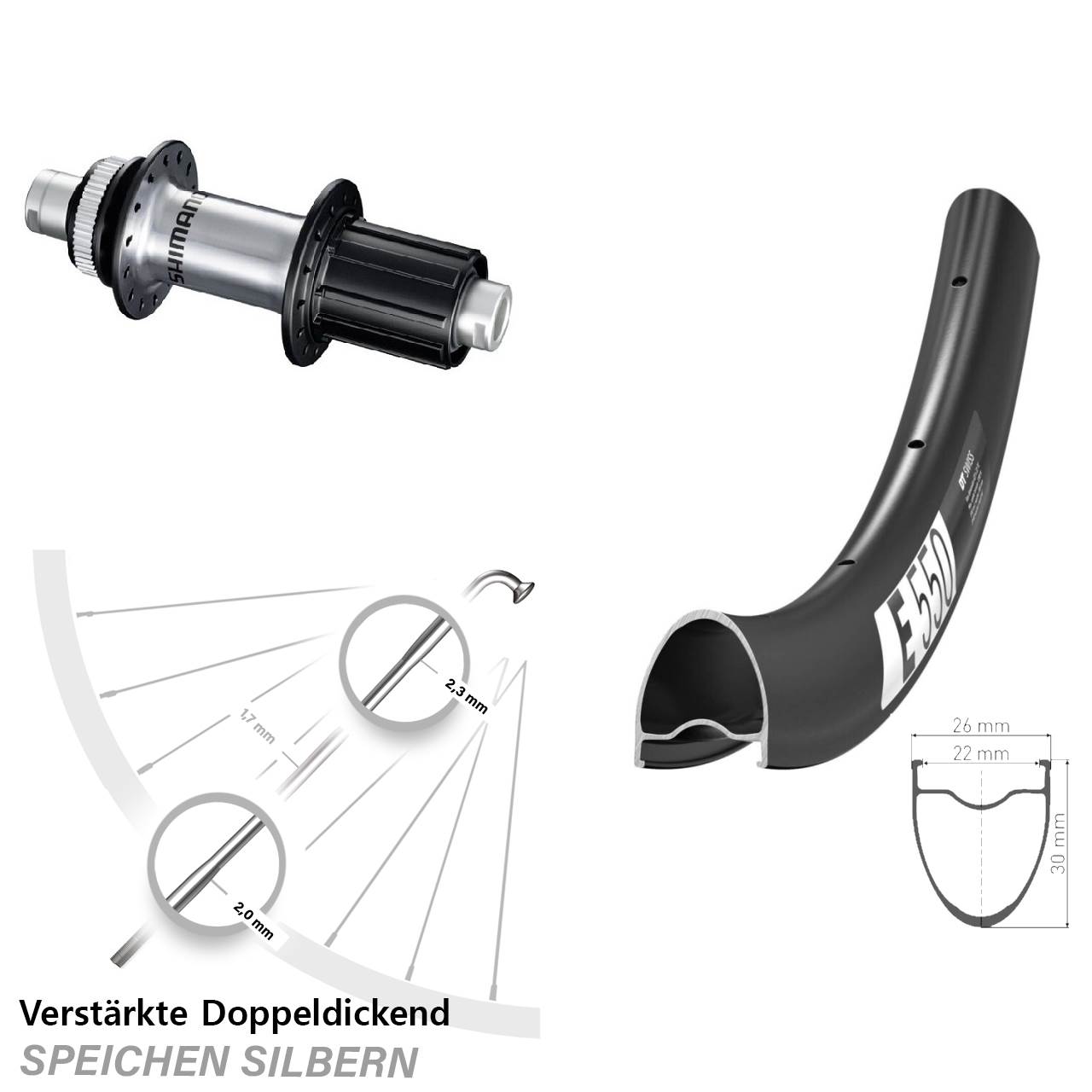 Disc Hinterrad 28 Zoll DT Swiss E 550 Shimano FH-RS770 8-12 fach HG 12x142