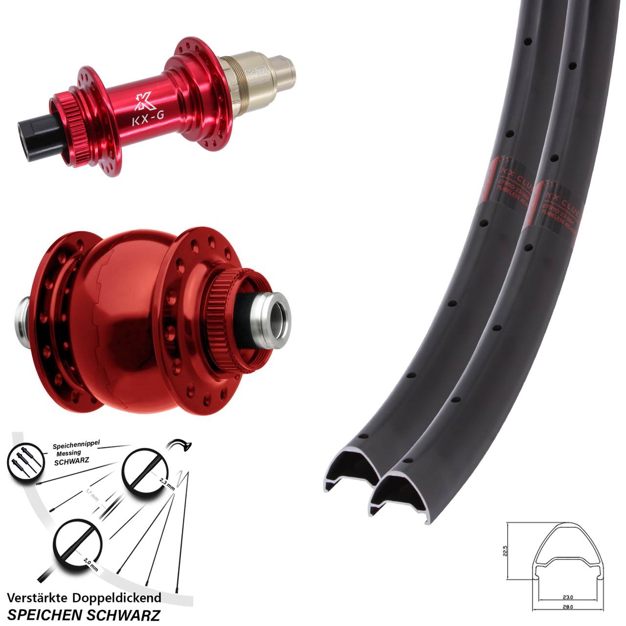 29 Zoll KX-G Clue rot SON 28 Laufradsatz Centerlock 12x100/142 SRAM XDR