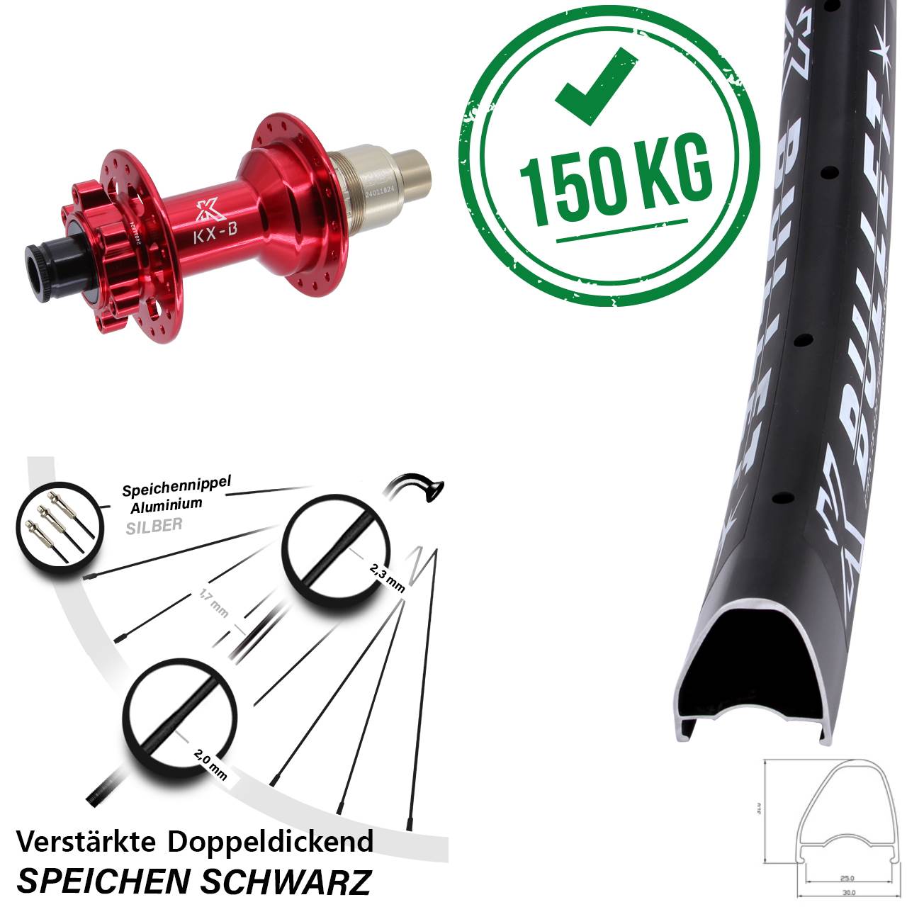 KX-Bullet OS rot 29 Zoll Disc Hinterrad 12x148 XD