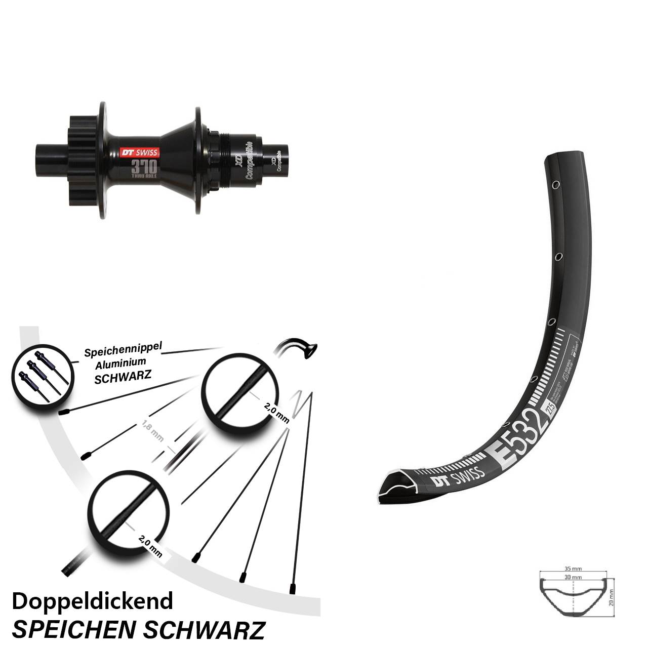 DT Swiss E 532 Hinterrad 29 Zoll inklusive 370 Sram XD
