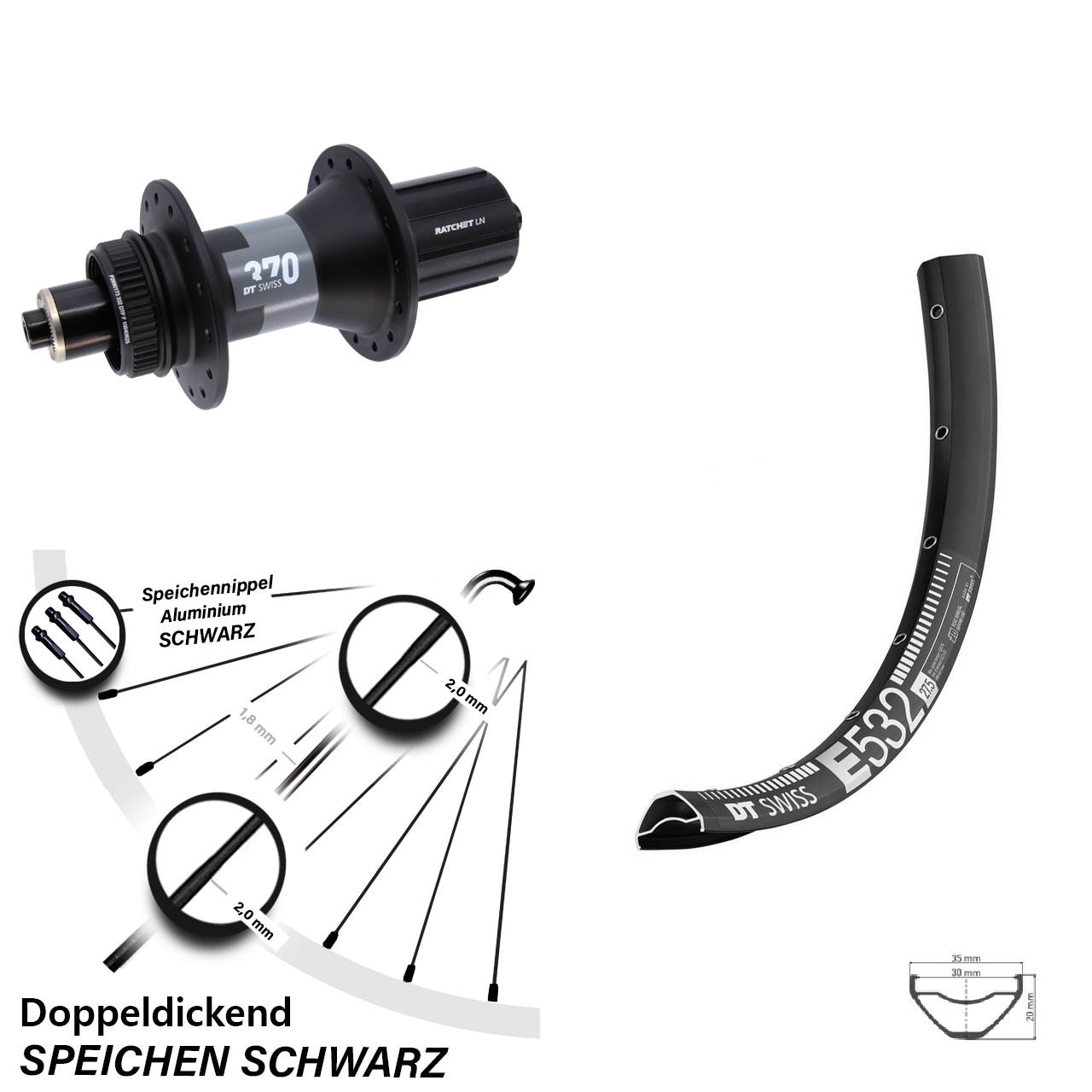 Hinterrad 27,5 Zoll DT Swiss E532-370 8-12 fach
