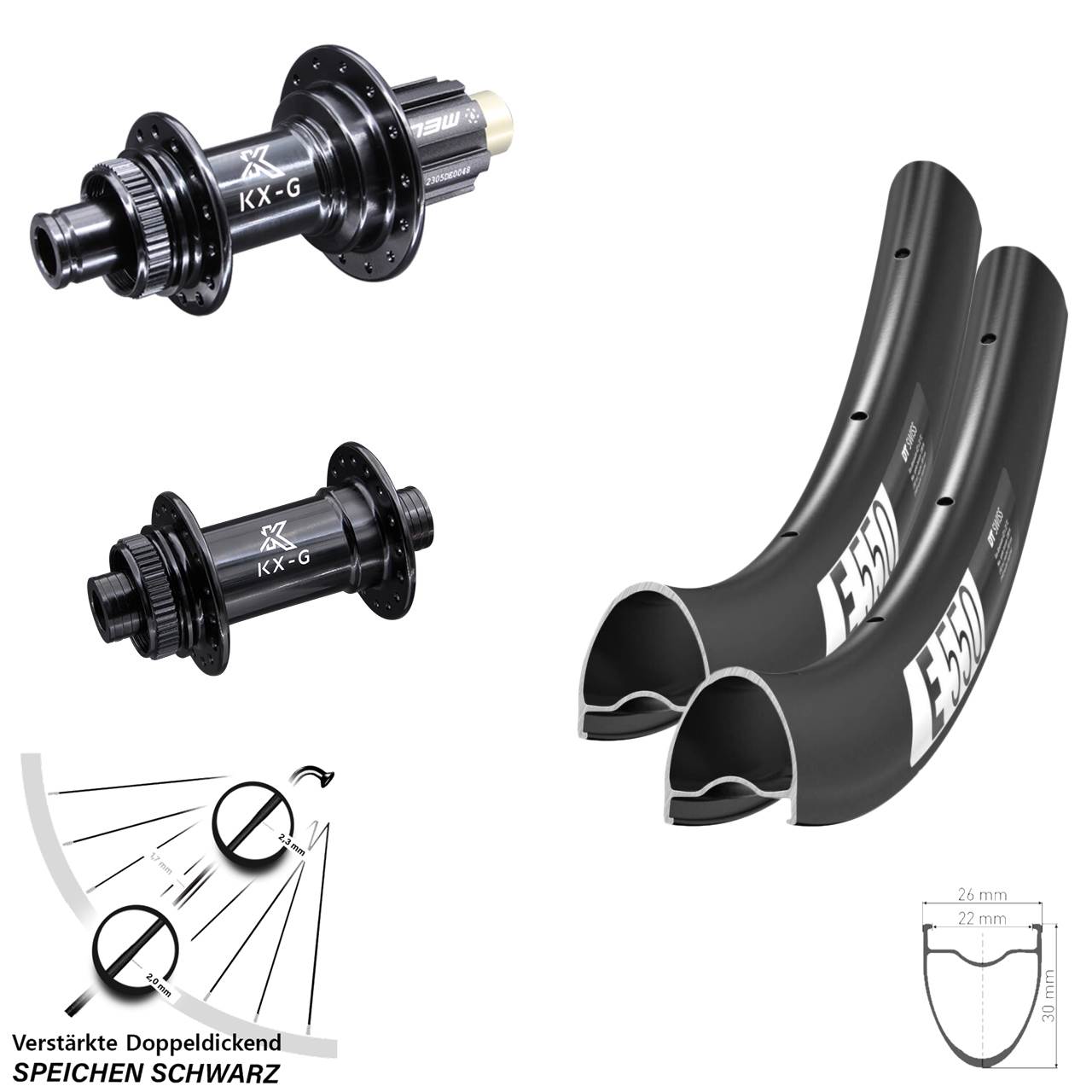 Laufrad-Satz 12x100/142 28 Zoll DT Swiss E550 KX-G Gravel Campa N3W