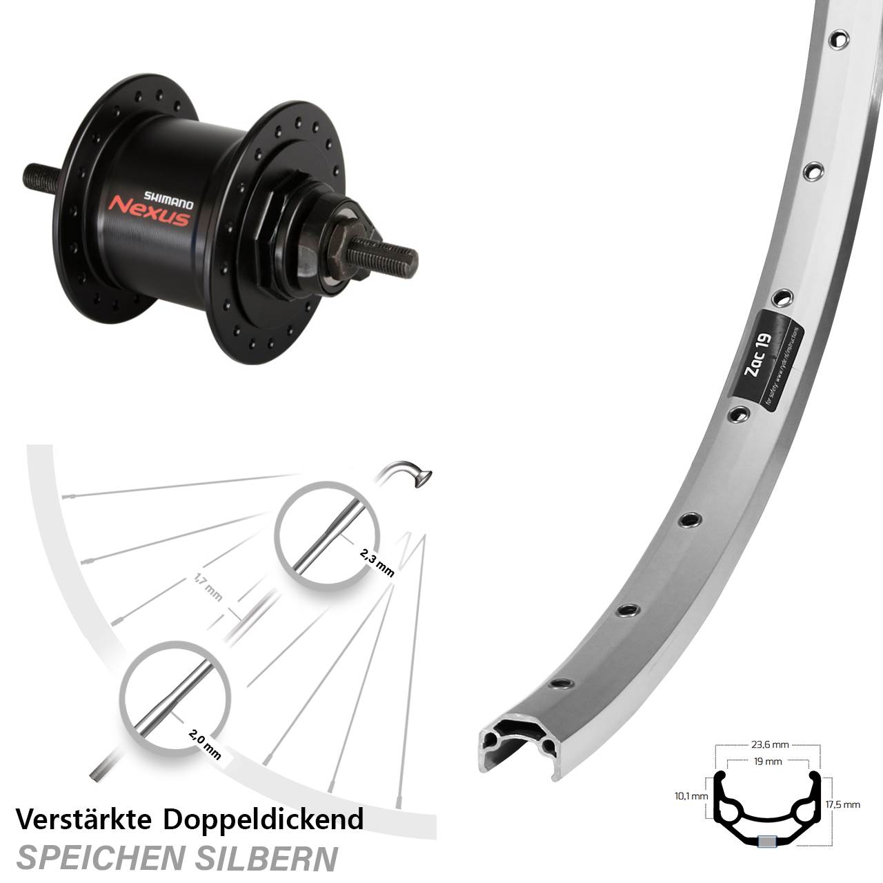Nabendynamovorderrad Vollachse 26 Zoll Ryde Zac 19 Shimano DH-C3000-1N