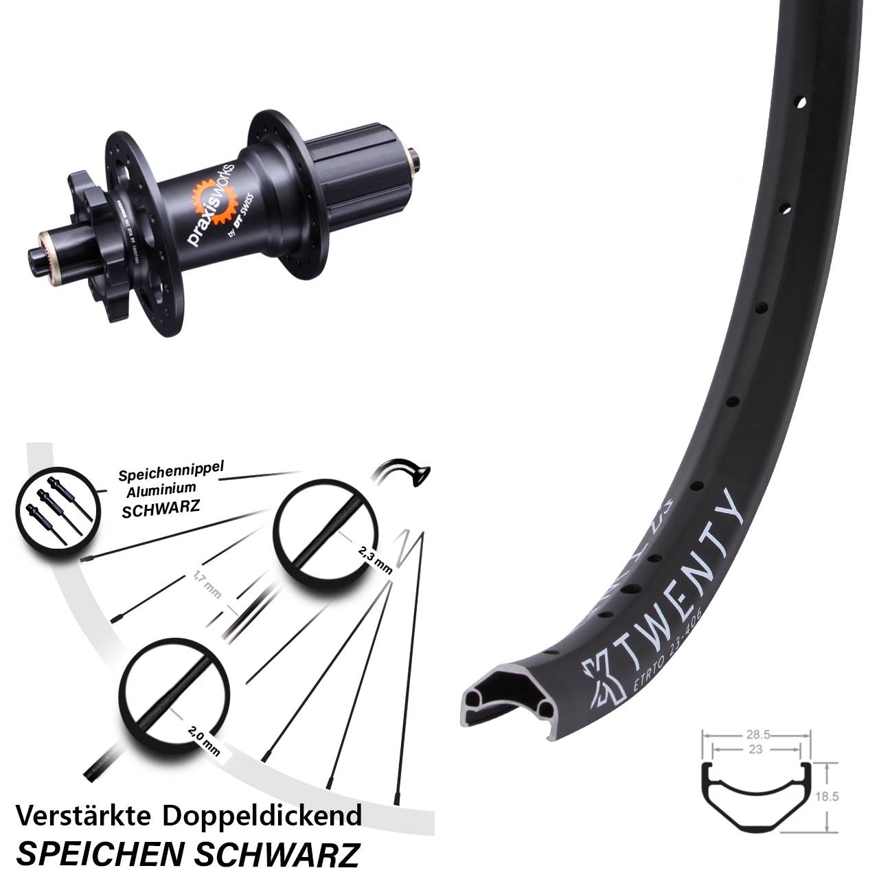 Hinterrad 20 Zoll KX Twenty DT Swiss 350 6-Loch 5x135 HG 8-11 fach