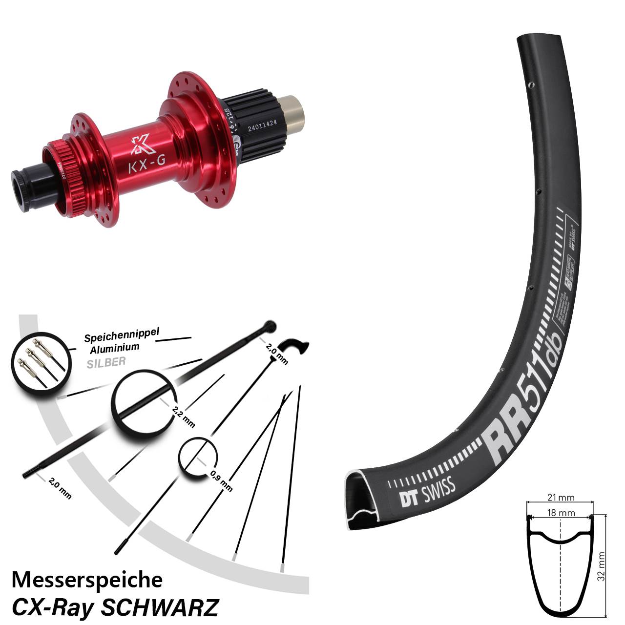 28 Zoll DT Swiss RR511 KX-G rot Disc Laufrad 12x142 Micro Spline CX-Ray