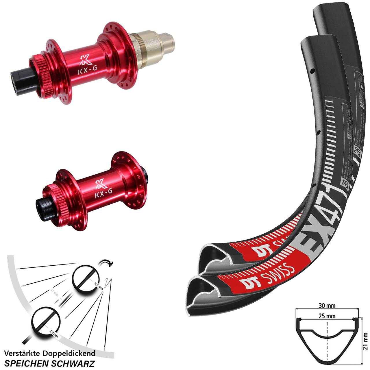 Disc Laufradsatz 27,5 Zoll DT Swiss EX 471 KX-G rot SRAM XDR 15x100 12x142