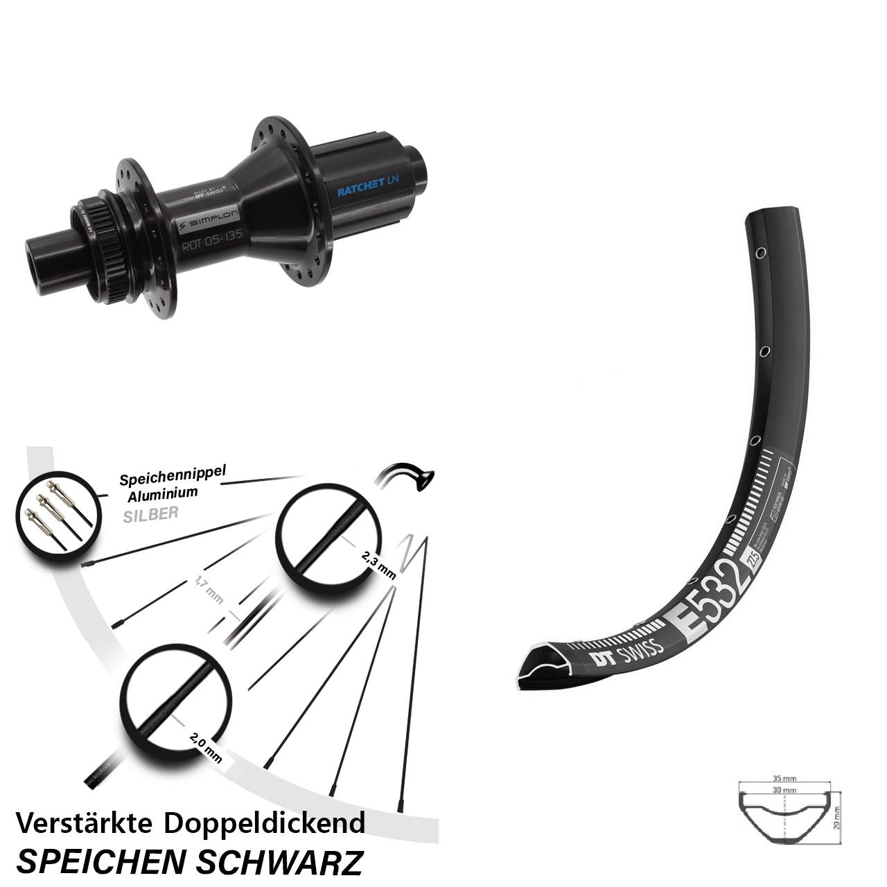 29 Zoll DT Swiss E 532-370 Hybrid Disc Hinterrad 12x142 8-11 fach