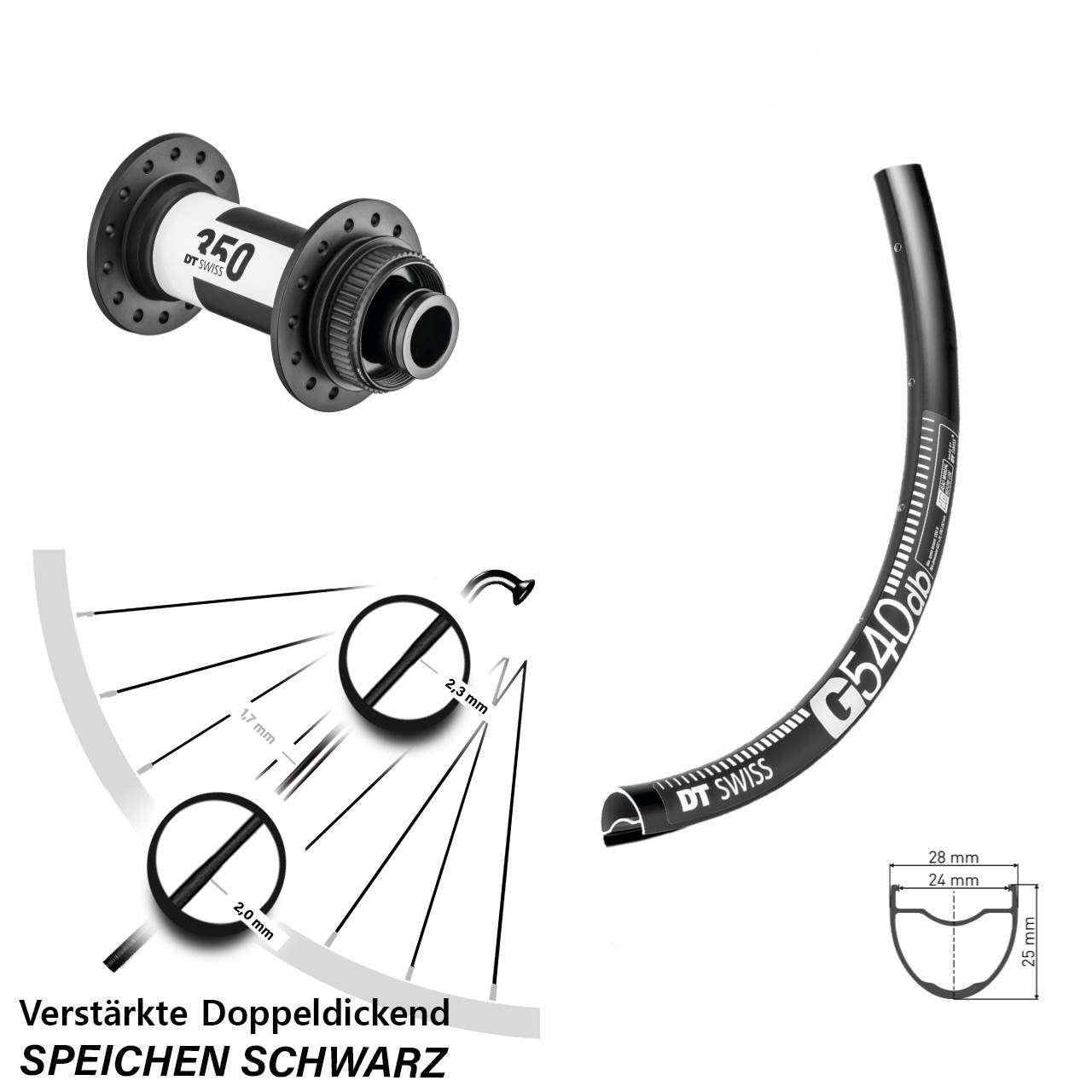 28 Zoll DT Swiss G540-350 Vorderrad Centerlock 15x100