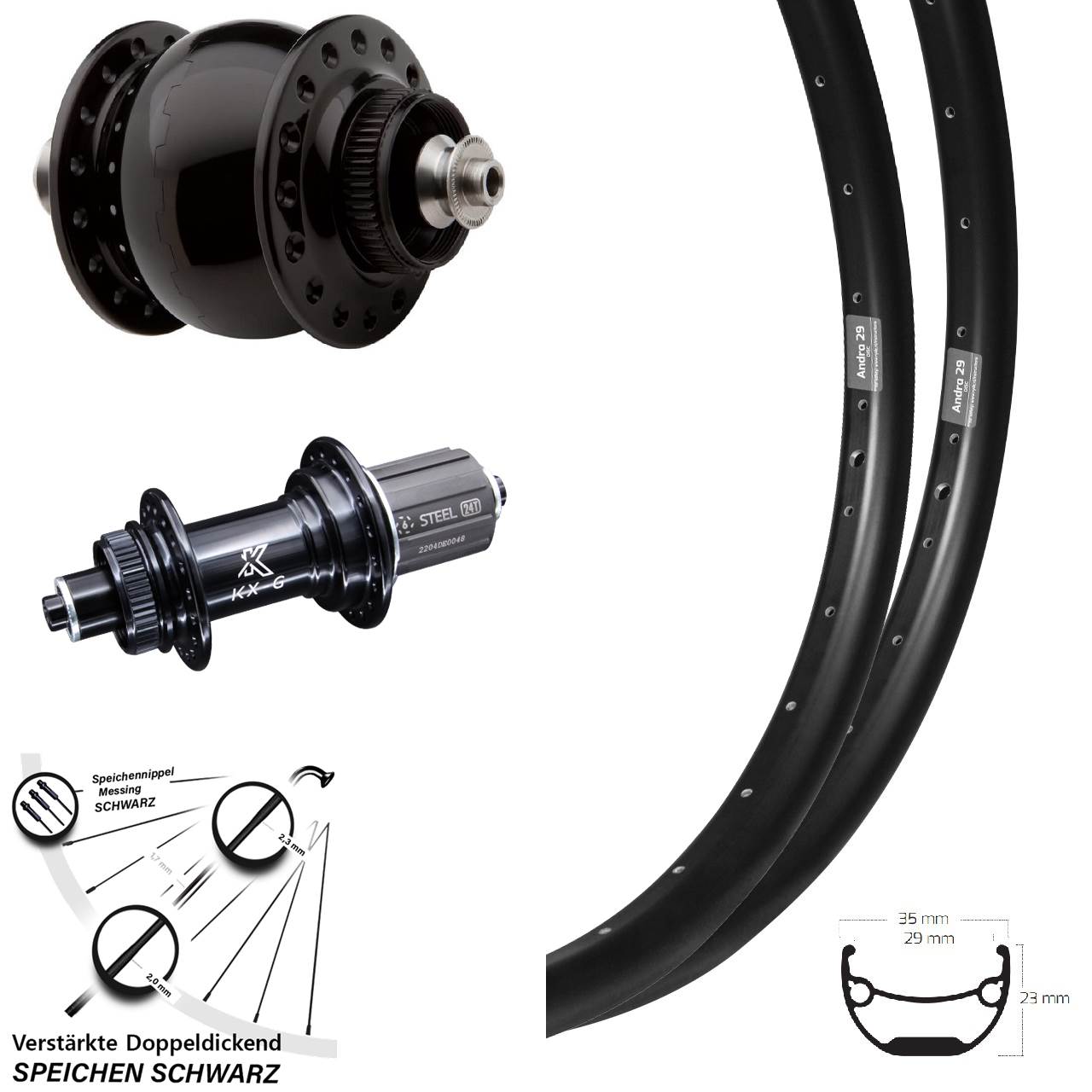 Ryde Andra 29 KX-GS Heavy Duty SON 28 Zoll Disc Laufradsatz QR 8-12 fach