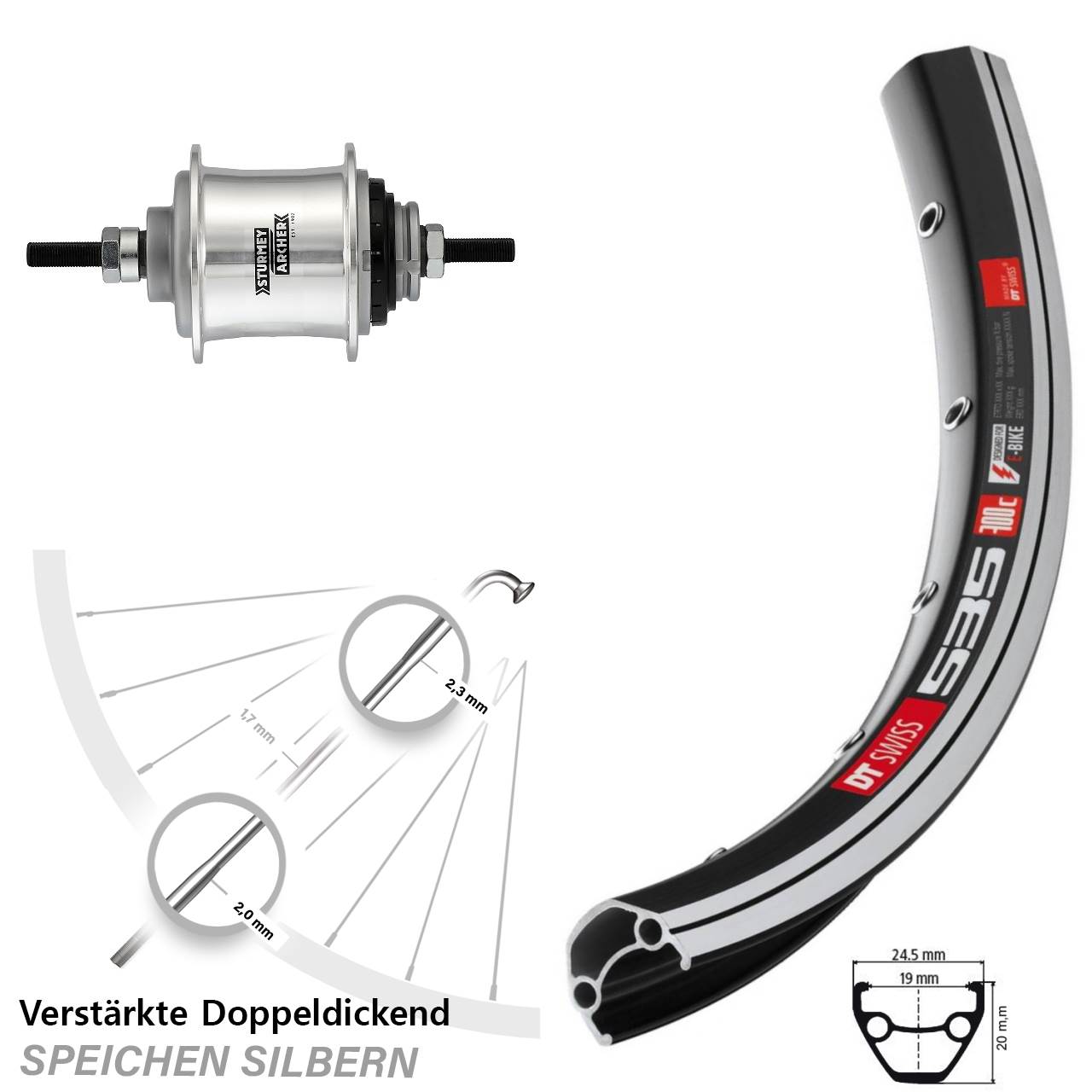 DT Swiss 535 Hinterrad 28 Zoll Sturmey Archer Automatic 2 Gang