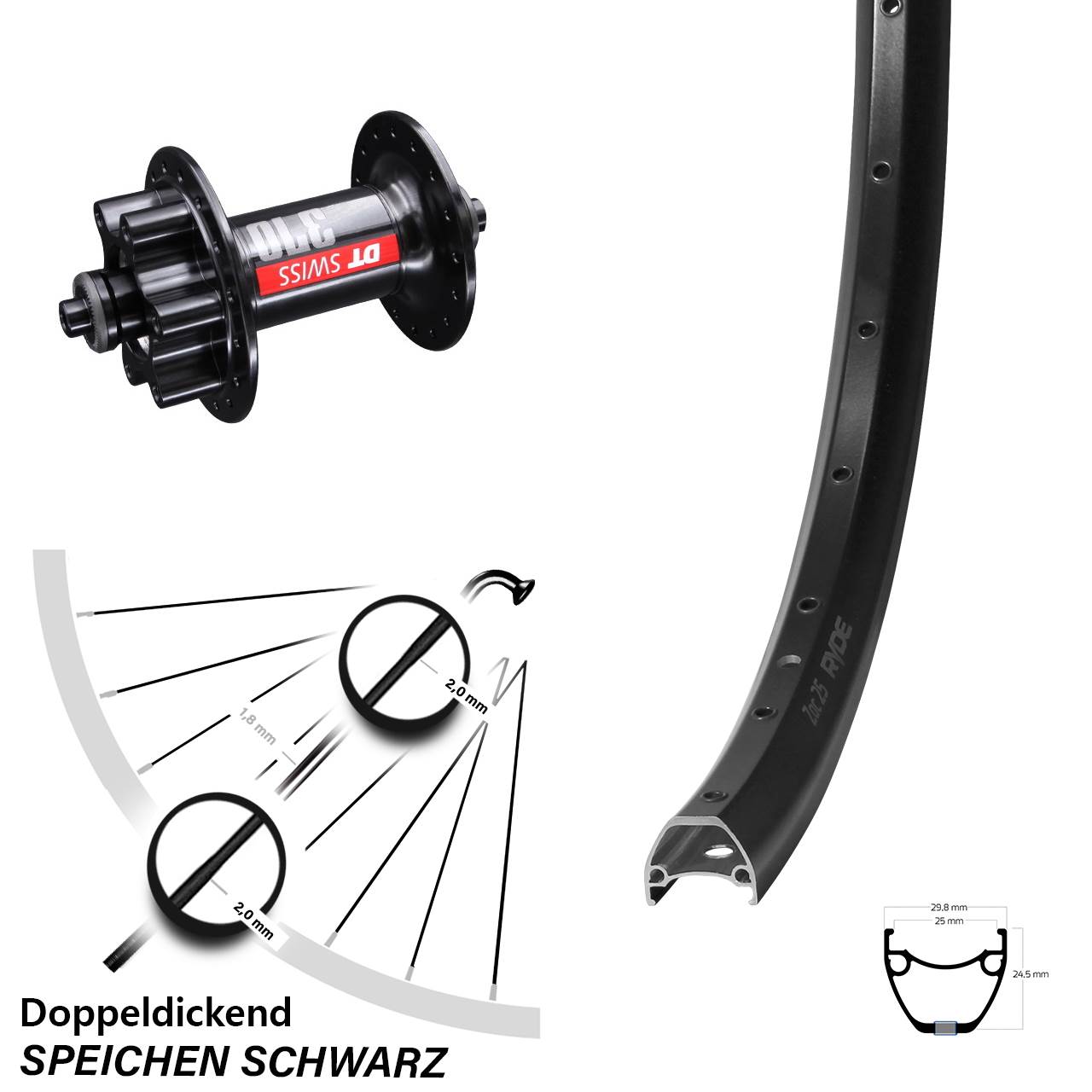 29 Zoll Ryde ZAC 25 DT Swiss 370 6-Loch Vorderrad QR