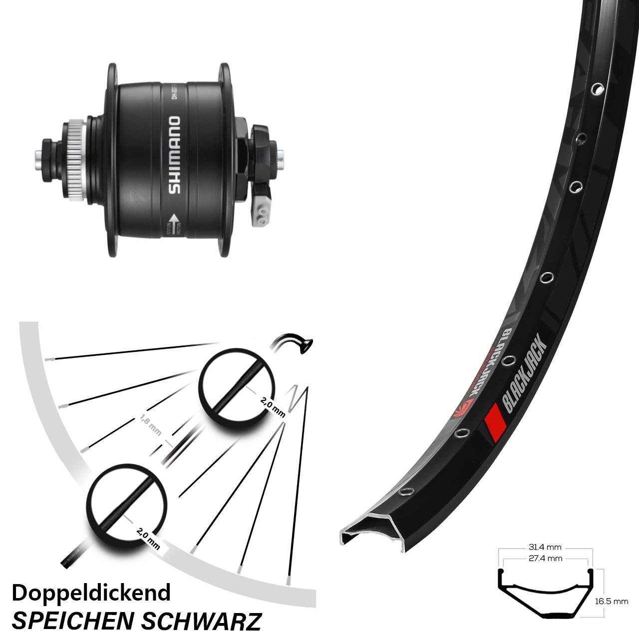 Rodi Ready 27 Shimano DH-3D37 27,5 Zoll Nabendynamovorderrad Centerlock für Schnellspanner