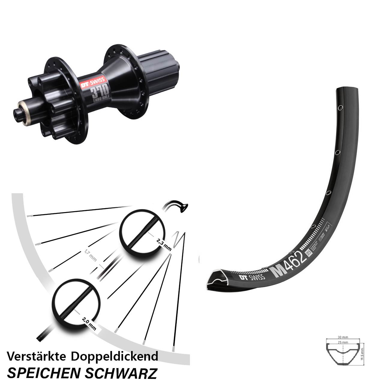 Disc Laufrad für Schnellspanner 27,5 Zoll DT Swiss M462 DT Swiss 370 8-11 fach HG