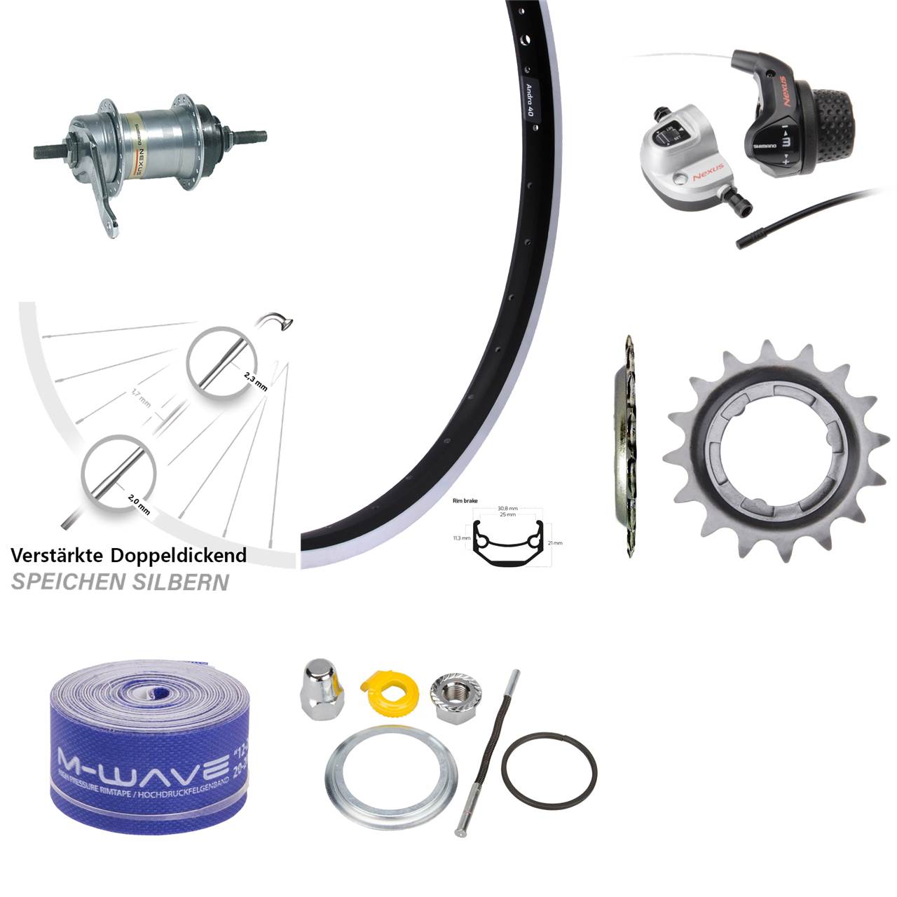 20 Zoll Ryde Andra 40 Hinterrad Shimano Nexus 3 Gang mit Rückrtittbremse