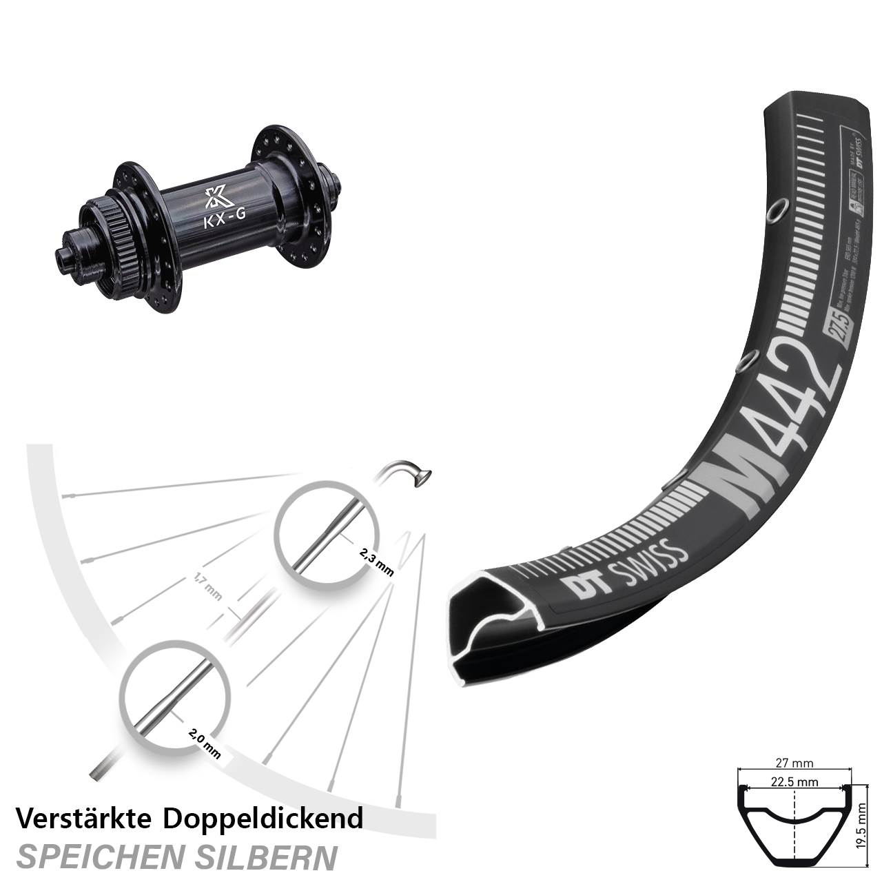 28 Zoll DT Swiss M 442 KX-G Disc Vorderrad für Schnellspanner