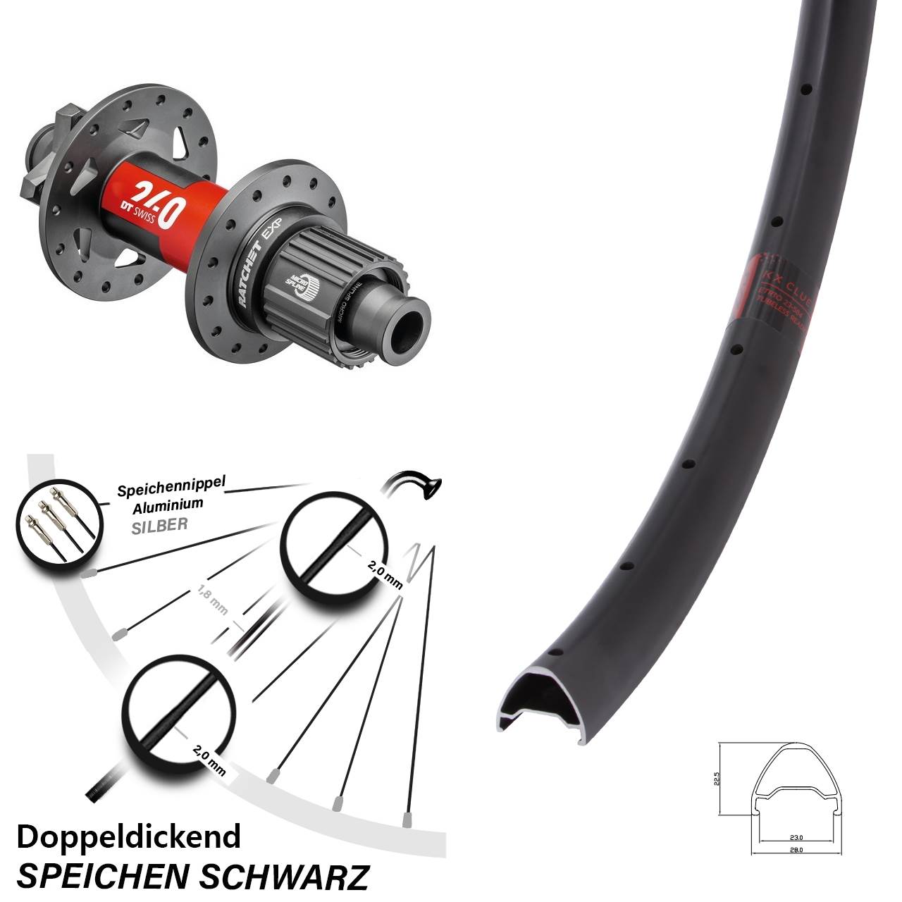 28 Zoll KX Clue DT Swiss 240 EXP Disc Hinterrad 12x148 Shimano Micro Spline