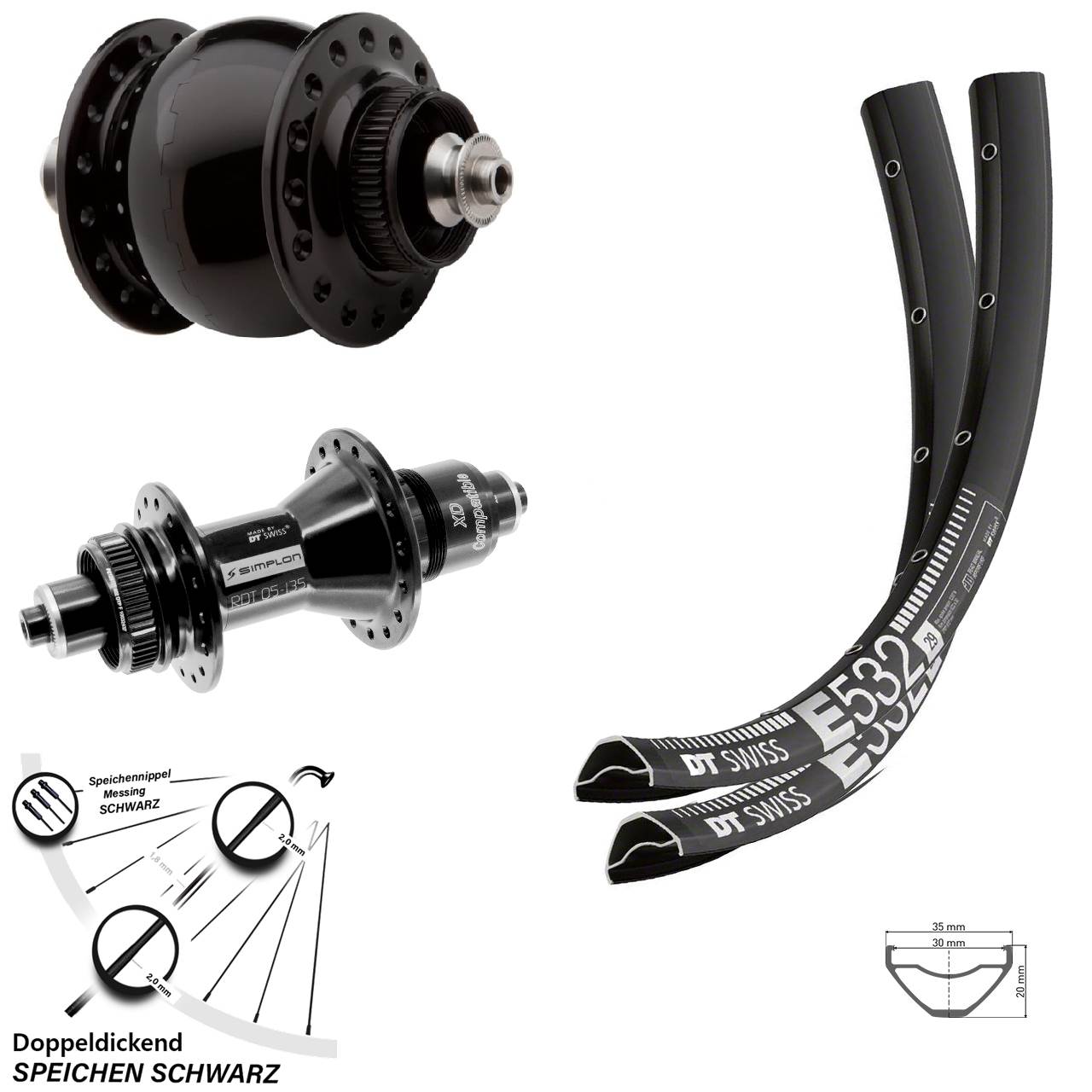 DT Swiss E 532 370 SONdelux 27,5 Zoll Disc Laufrad-Satz für Schnellspanner XD 11-12 fach