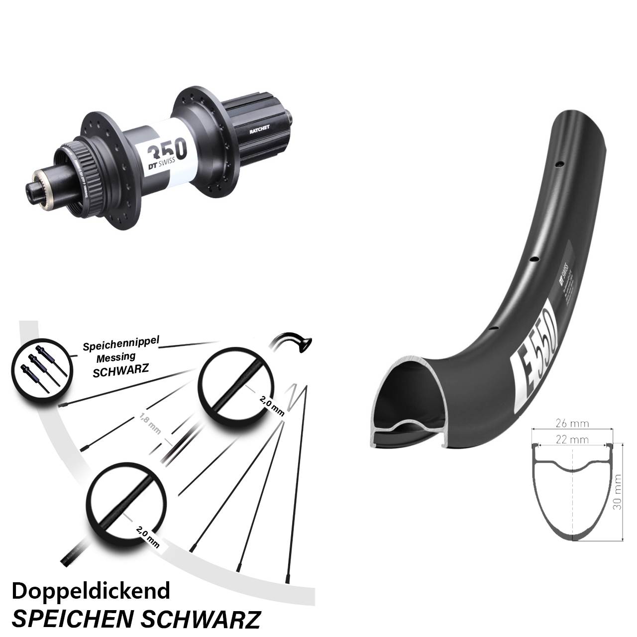 DT Swiss E550-350 28 Zoll Hinterrad Centerlock QR 11-12 fach
