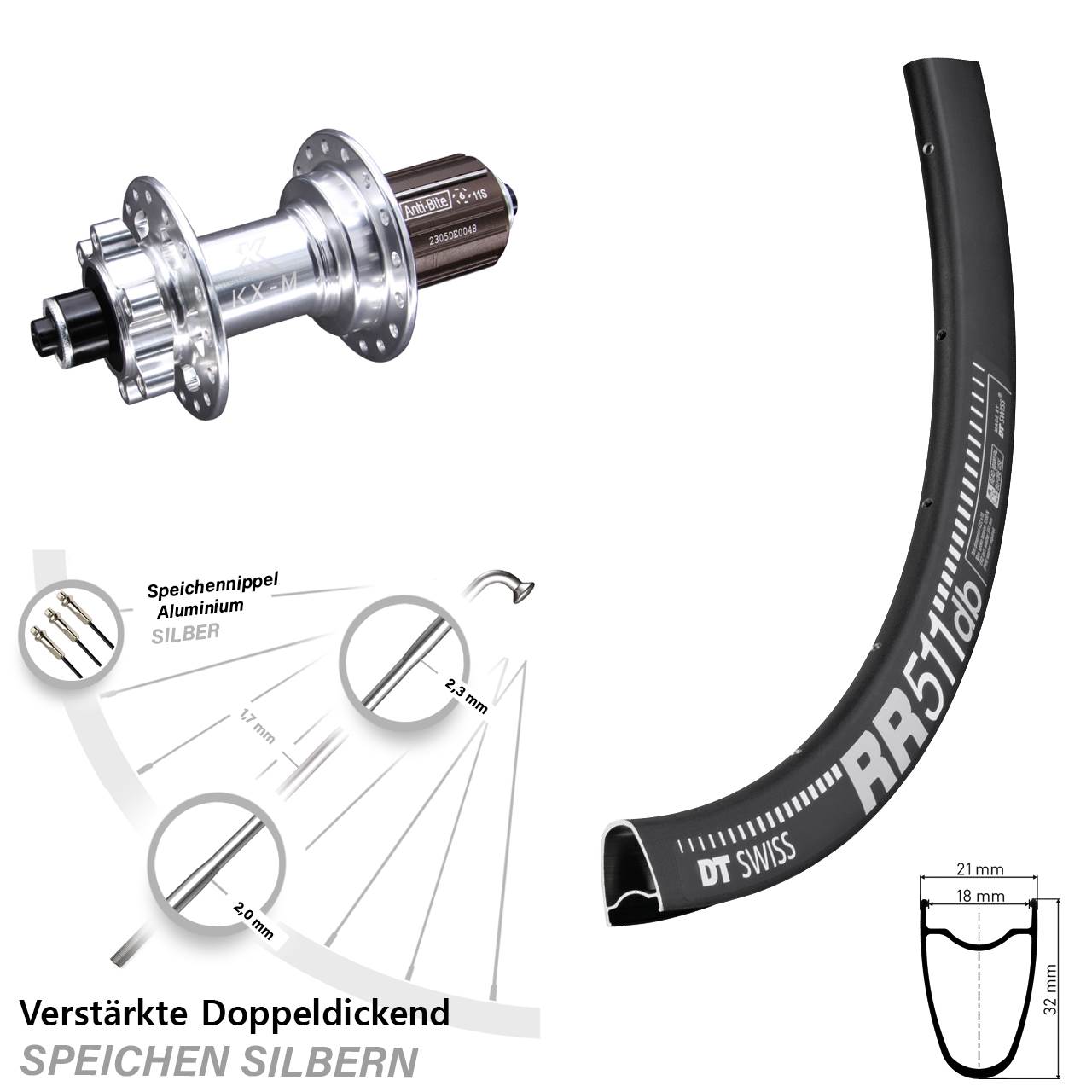 DT Swiss RR511 KX-M 28 Zoll Disc Hinterrad QR 8-12 fach HG
