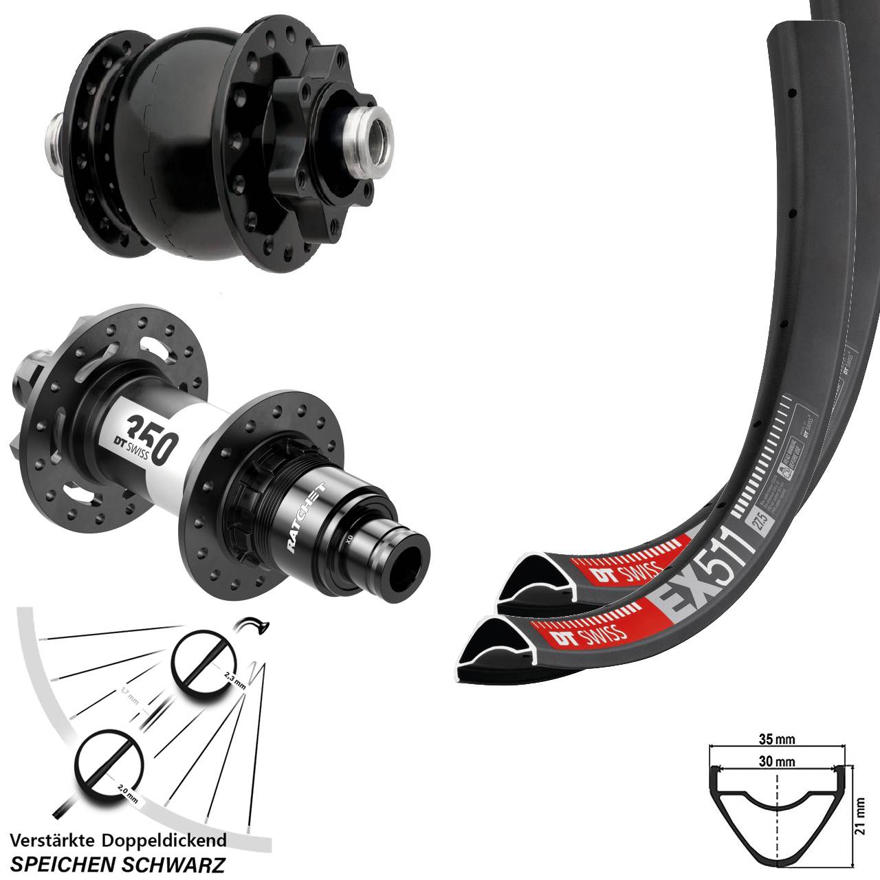 27,5 Zoll DT Swiss EX511 SON 28 350 XD Disc Laufradsatz 12x100/142
