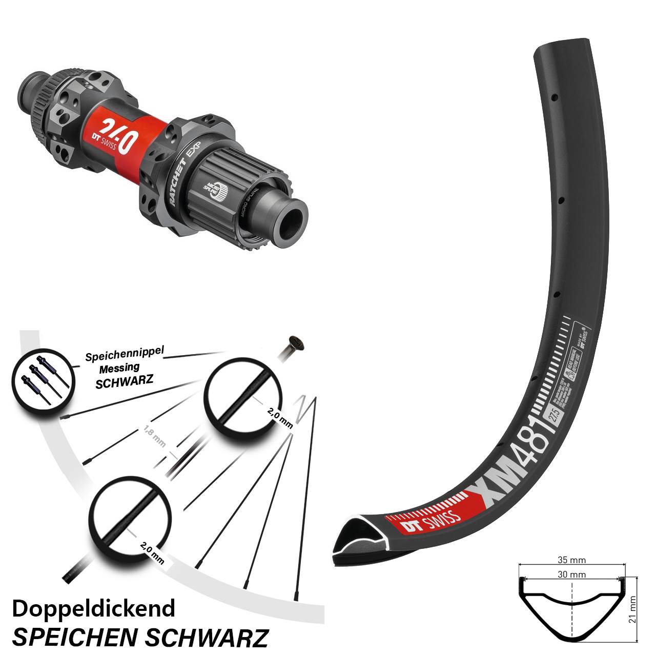 Hinterrad 27,5 Zoll XM 481 DT Swiss 240 EXP Boost 12x148 mm Straightpull Micro Spline