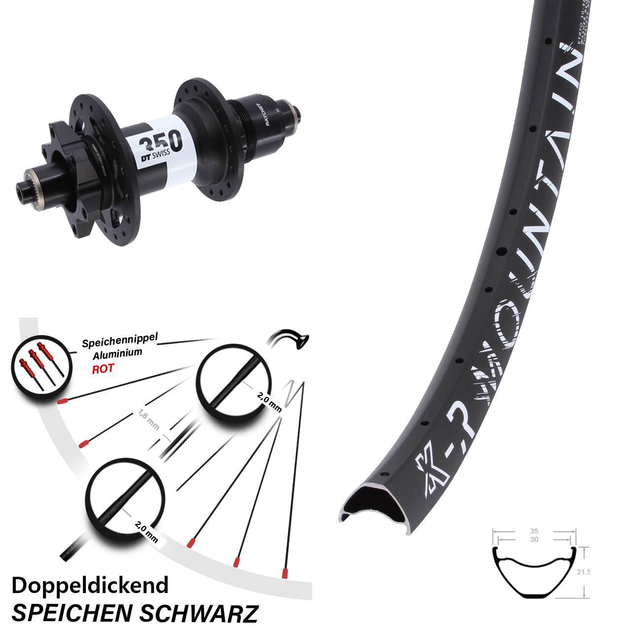 29 Zoll KX-R Mountain DT Swiss 350 6-Loch Hinterrad für Schnellspanner SRAM XD