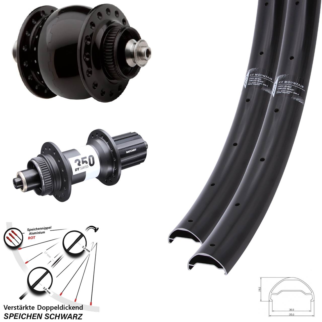Laufradsatz 29 Zoll KX Mountain DT Swiss 350 SONdelux 8-11 fach für Schnellspanner