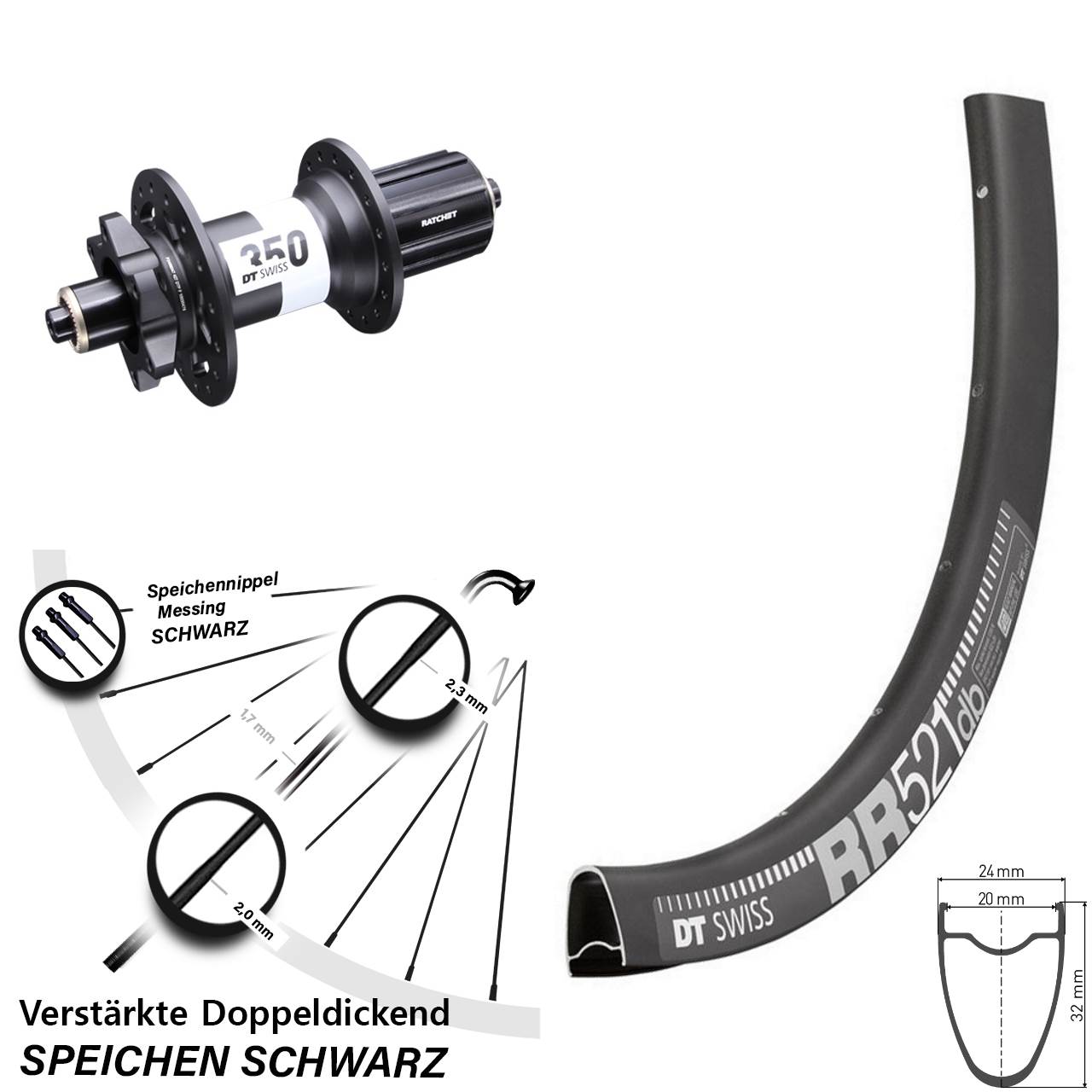 Hinterrad 6-Loch 28 Zoll DT Swiss RR521 DT Swiss 350 8-11 fach für Schnellspanner