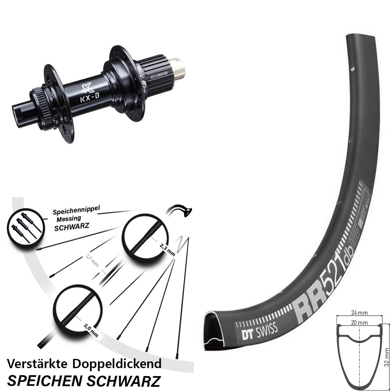 Centerlock Hinterrad 28 Zoll DT Swiss RR 521 KX-B Micro Spline 12x148 Boost